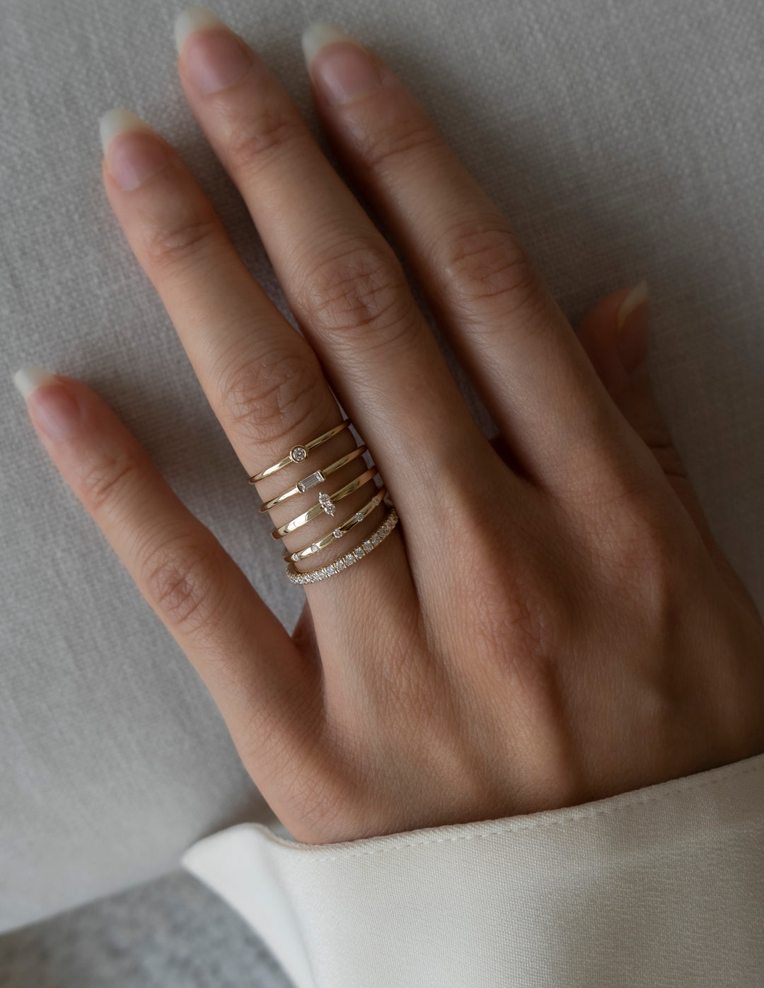 Solitaire Bezel | Stackable Ring- 0.032 CT Round Moissanite Wedding BandSolitaire Bezel | Stackable Ring- 0.032 CT Round Moissanite Wedding Band - Detail view