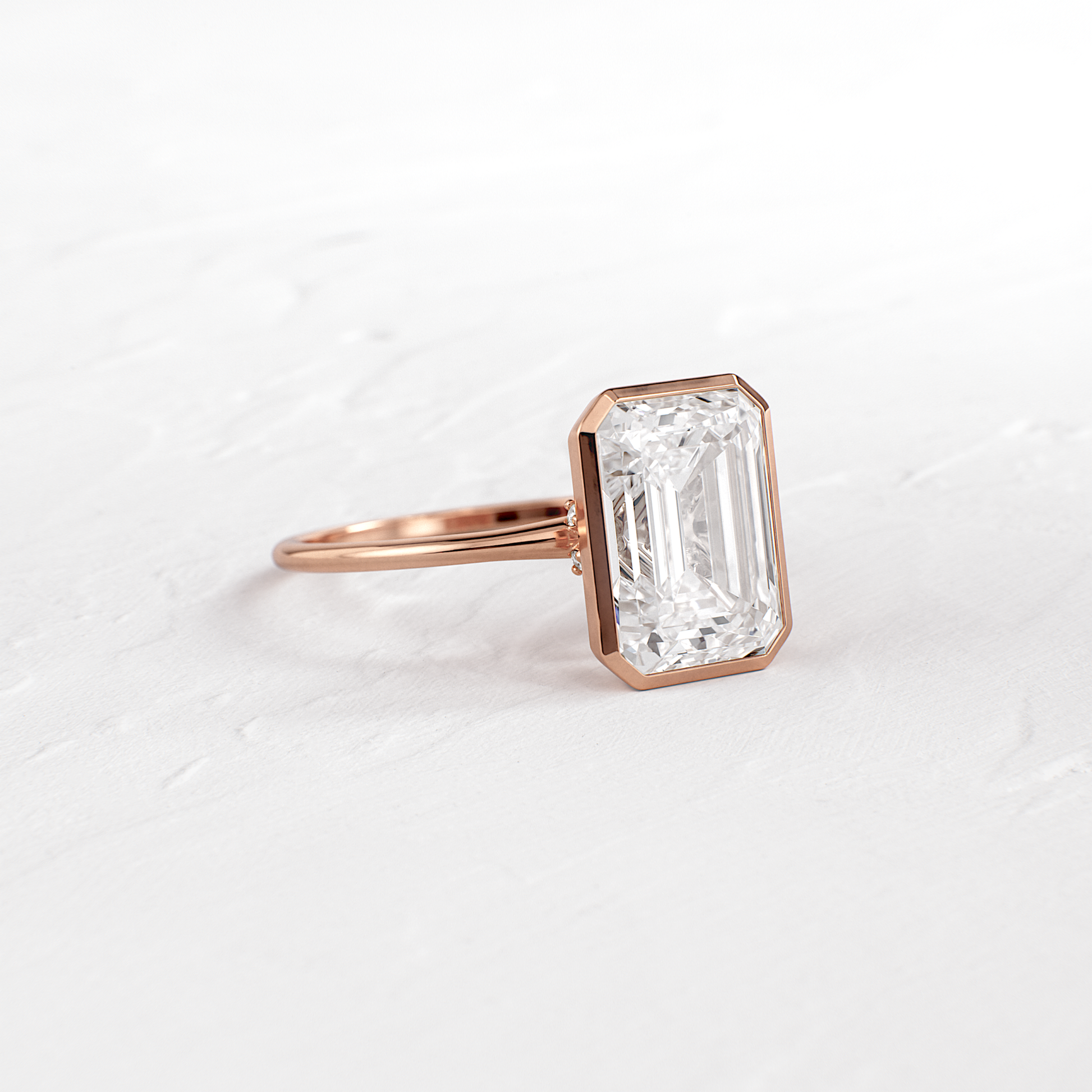 Solitaire Bezel with Hidden Stone-Emerald Lab Grown Diamond Engagement Ring - Back view