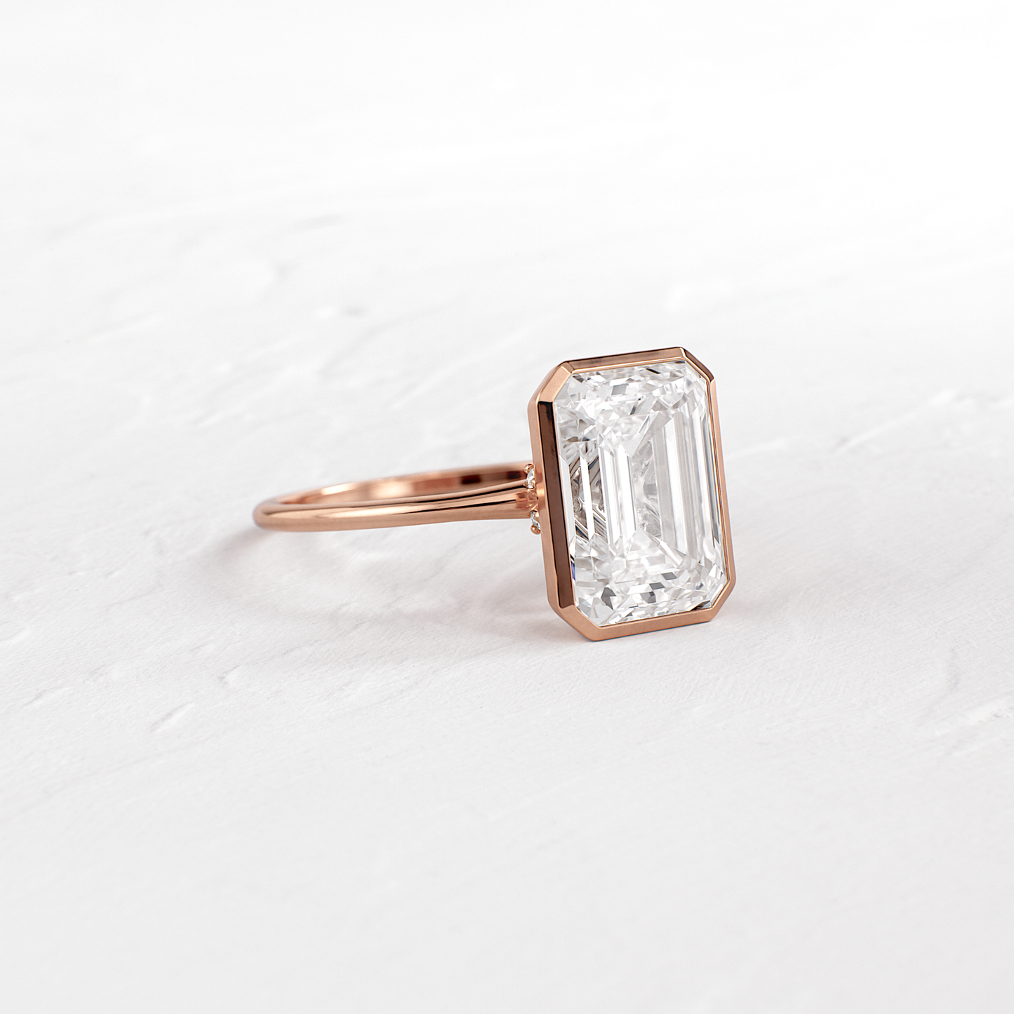 Solitaire Bezel with Hidden Stone-Emerald Lab Grown Diamond Engagement Ring - Back view