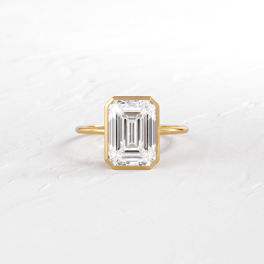 Solitaire Bezel with Hidden Stone-Emerald Lab Grown Diamond Engagement Ring - Front view