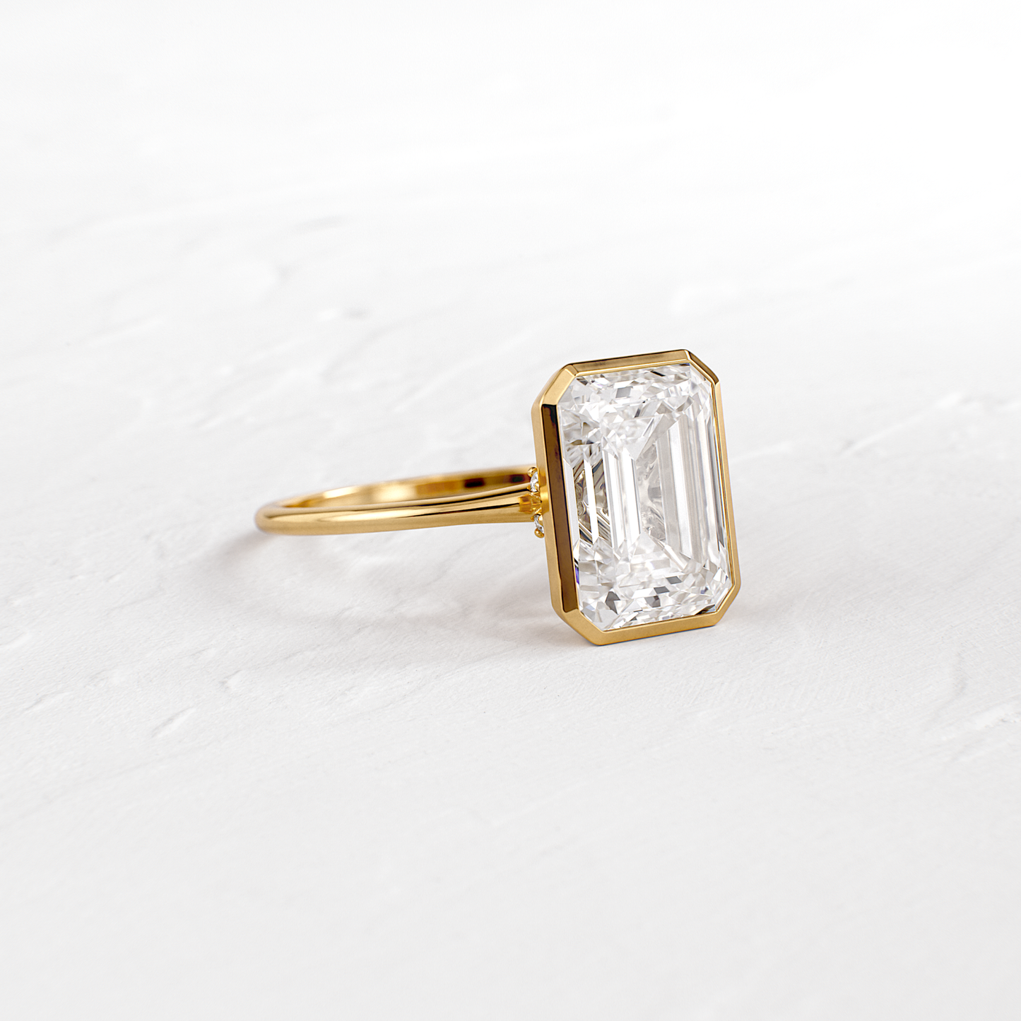 Solitaire Bezel with Hidden Stone-Emerald Lab Grown Diamond Engagement Ring - Front view