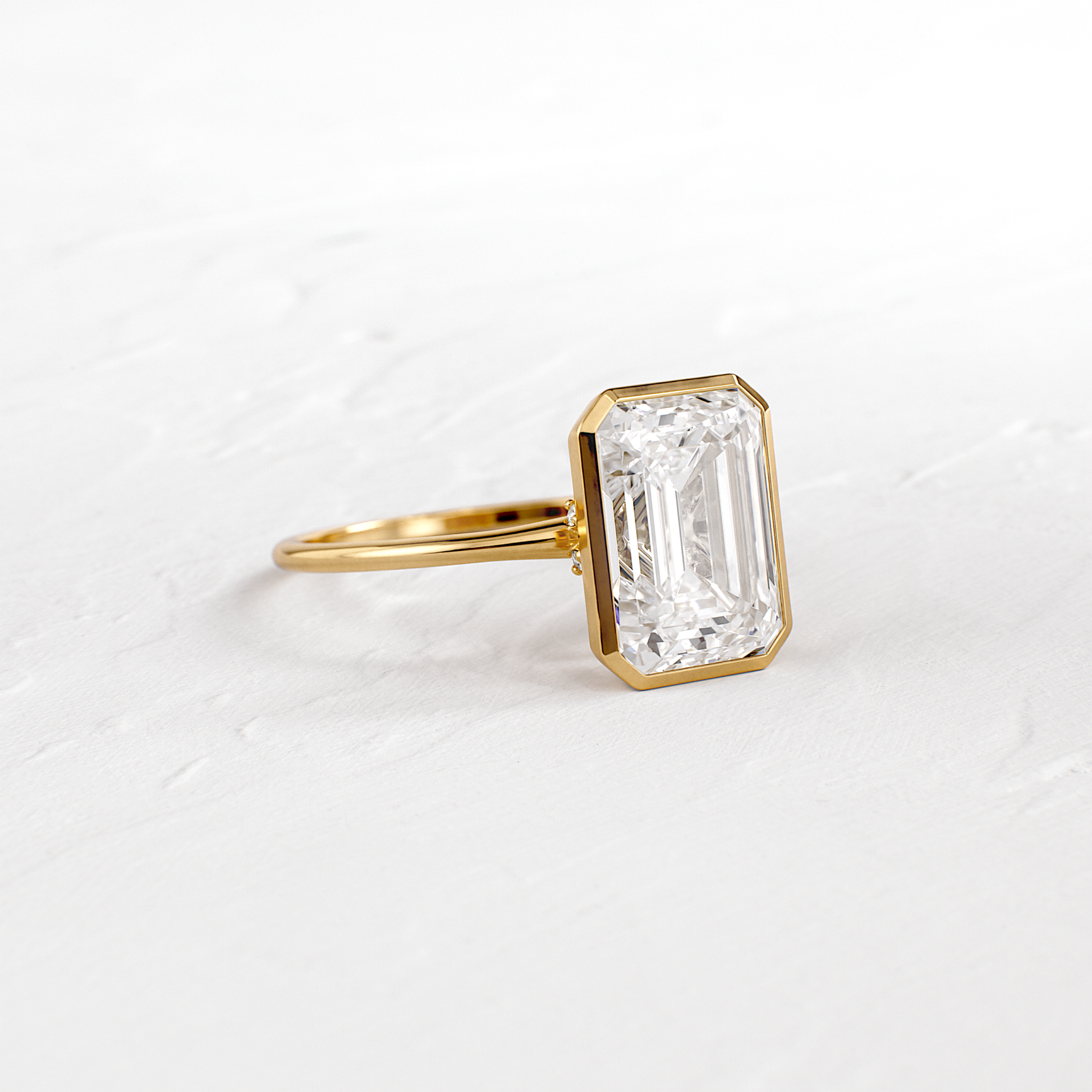 Solitaire Bezel with Hidden Stone-Emerald Lab Grown Diamond Engagement Ring - Front view