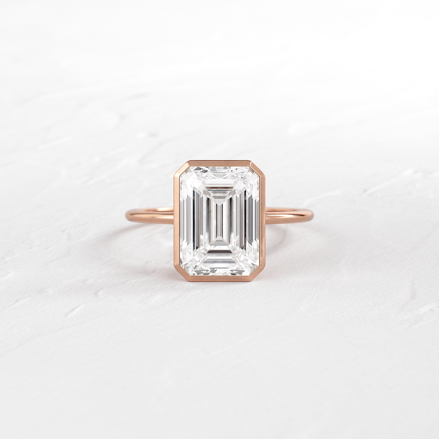 Solitaire Bezel with Hidden Stone-Emerald Lab Grown Diamond Engagement Ring - Side view