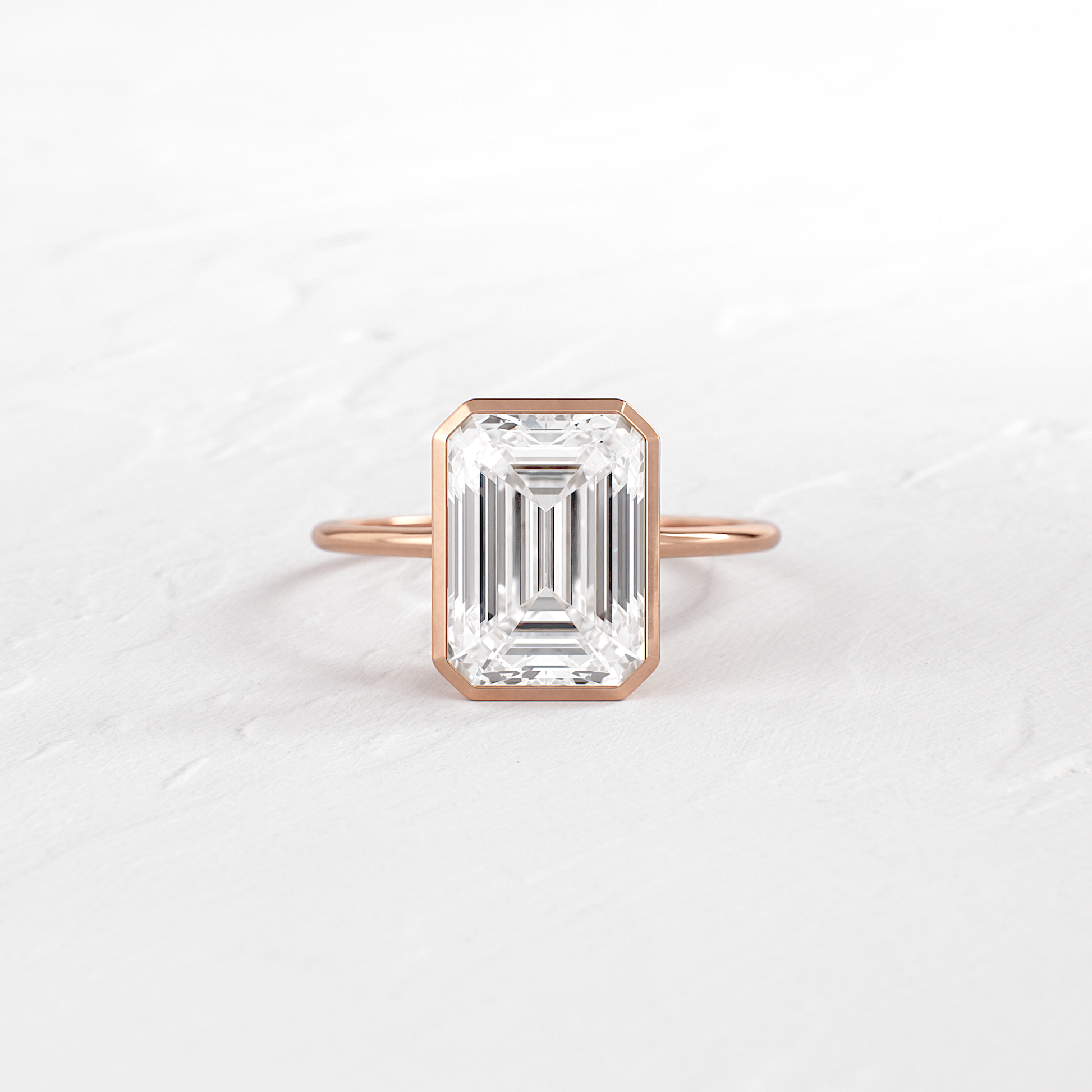 Solitaire Bezel with Hidden Stone-Emerald Lab Grown Diamond Engagement Ring - Side view