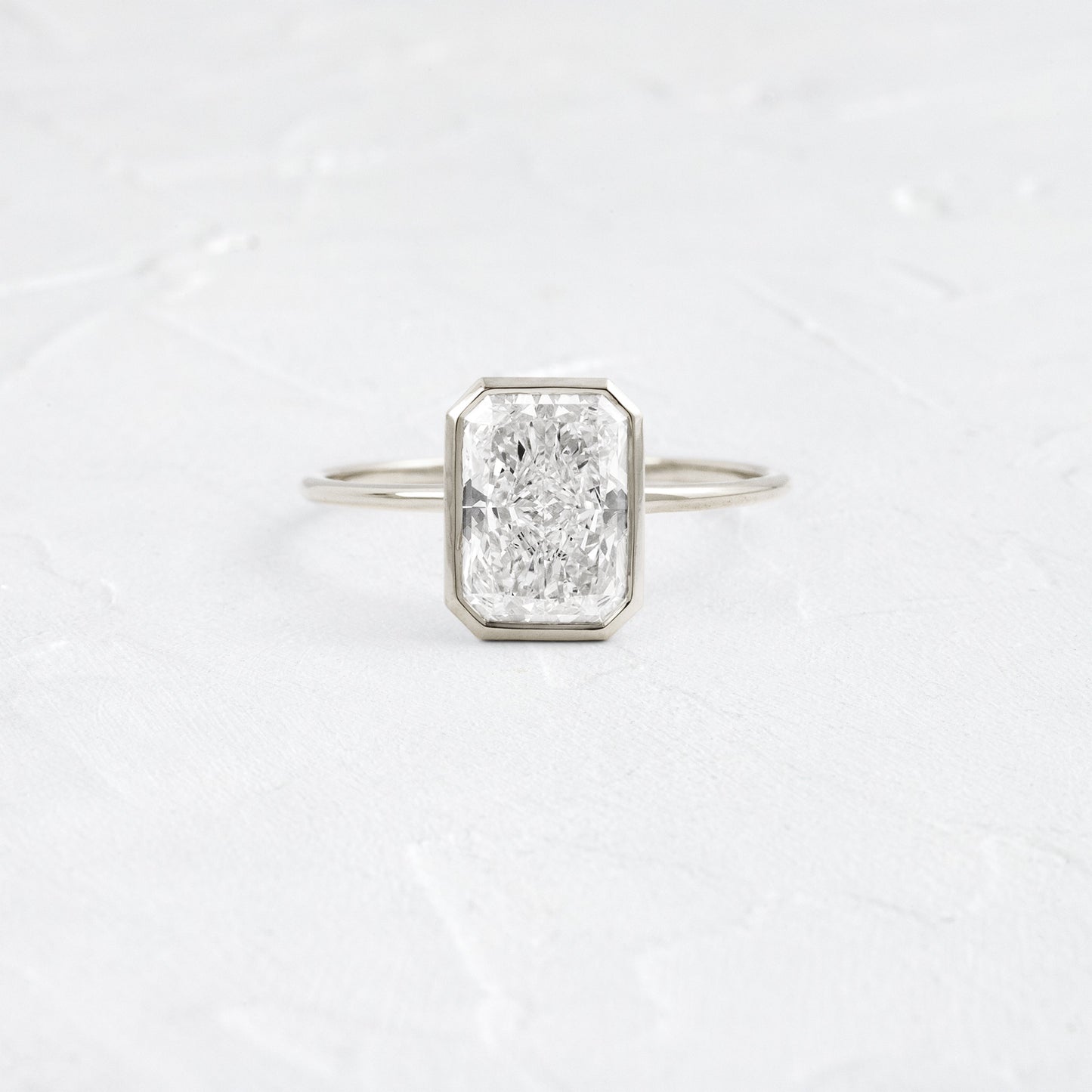 Solitaire Bezel with Hidden Stone-Radiant Lab Grown Diamond Engagement Ring - Back view