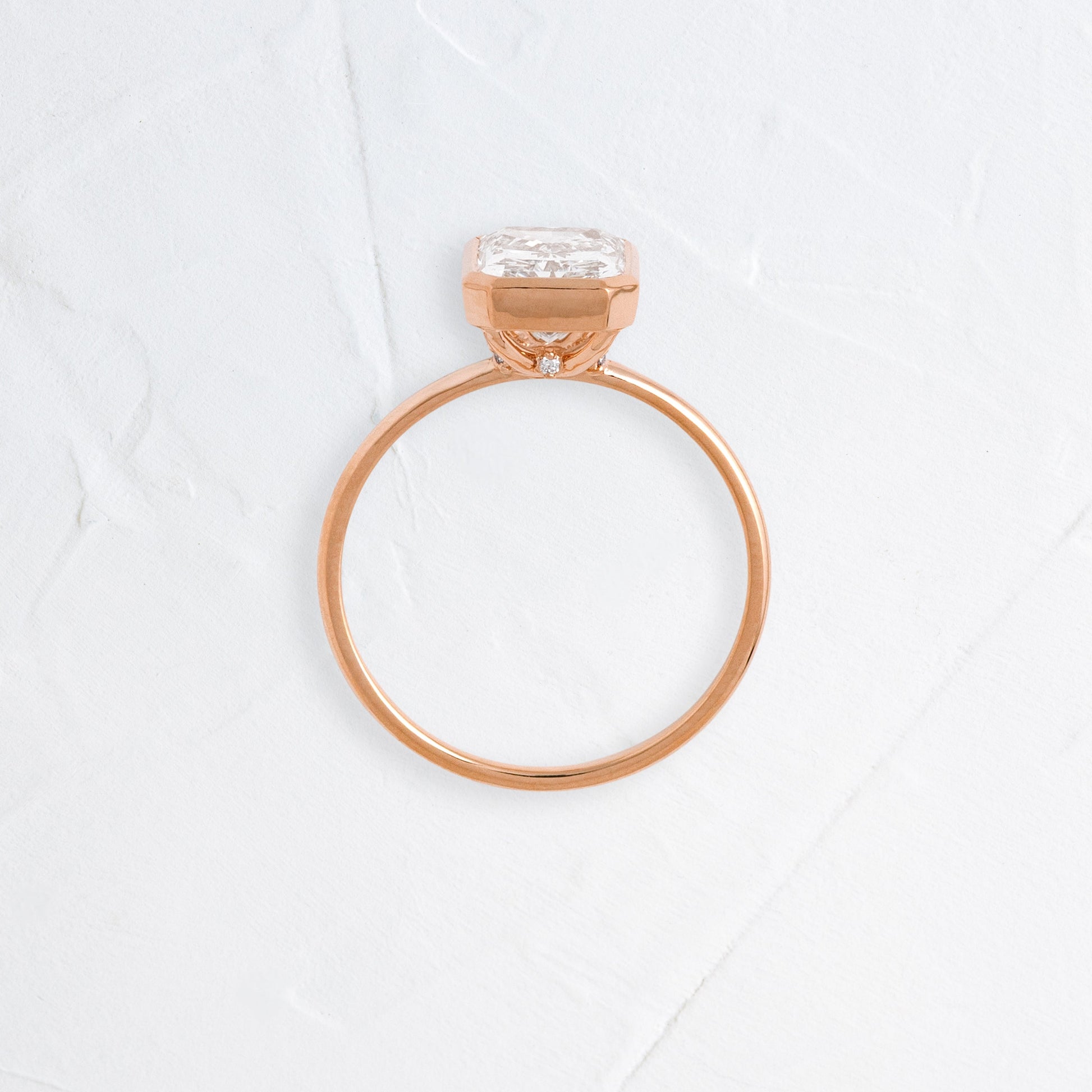 Solitaire Bezel with Hidden Stone-Radiant Lab Grown Diamond Engagement Ring - Side view