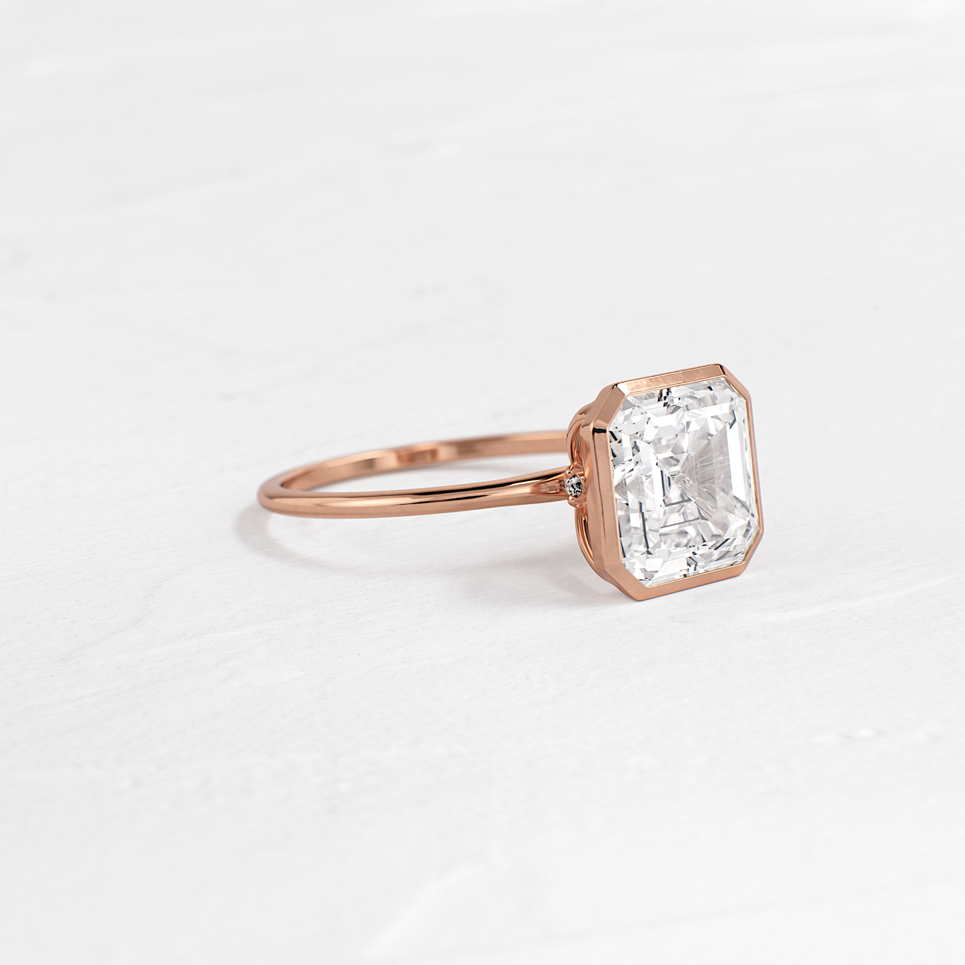 Solitaire Bezel with Hidden Stones-Asscher Lab Grown Diamond Engagement Ring - Back view