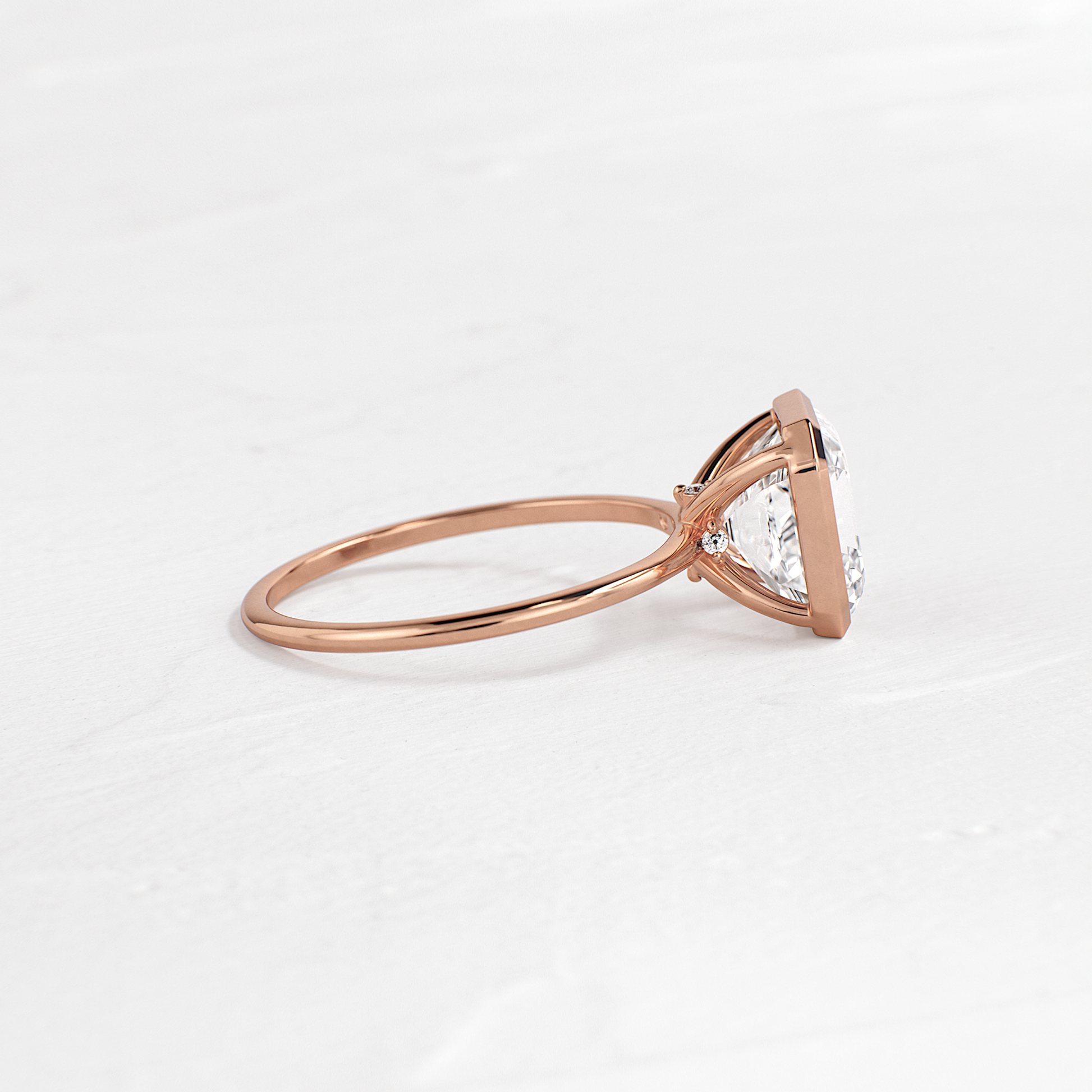 Solitaire Bezel with Hidden Stones-Asscher Lab Grown Diamond Engagement Ring - Detail view
