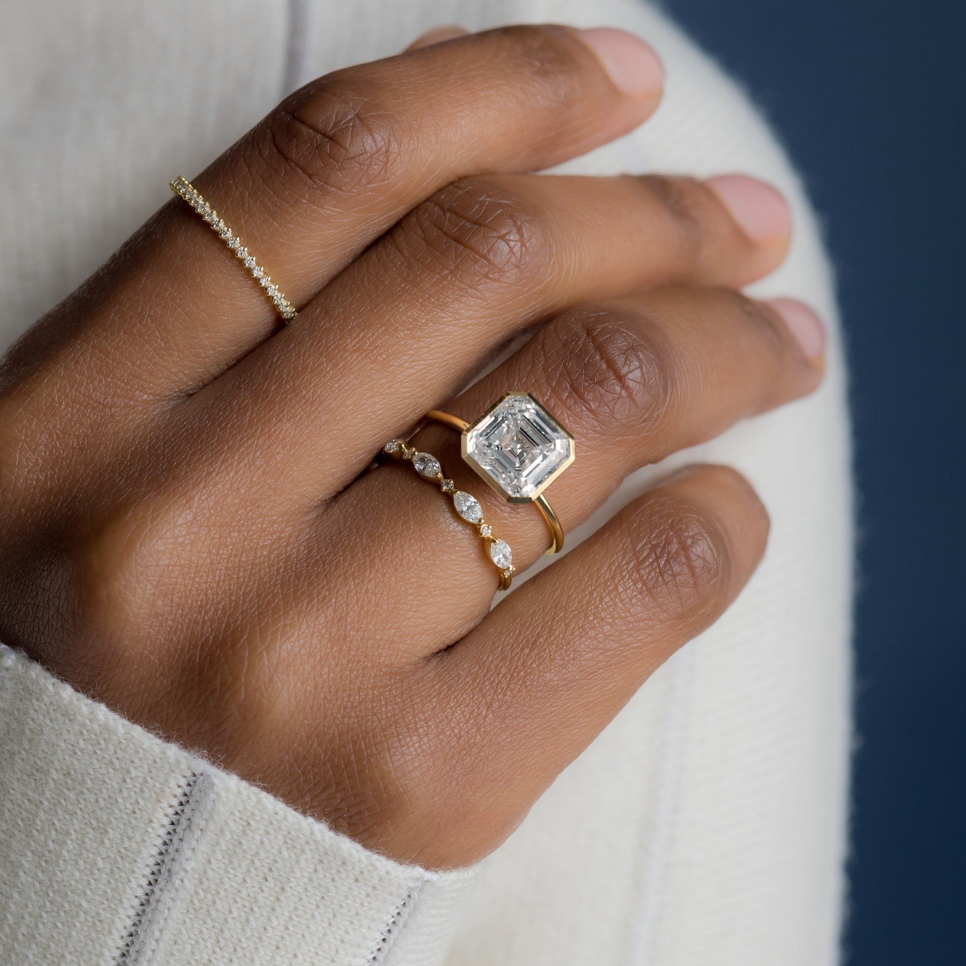 Solitaire Bezel with Hidden Stones-Asscher Lab Grown Diamond Engagement Ring - Lifestyle