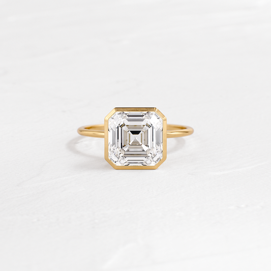 Solitaire Bezel with Hidden Stones-Asscher Lab Grown Diamond Engagement Ring - Front view