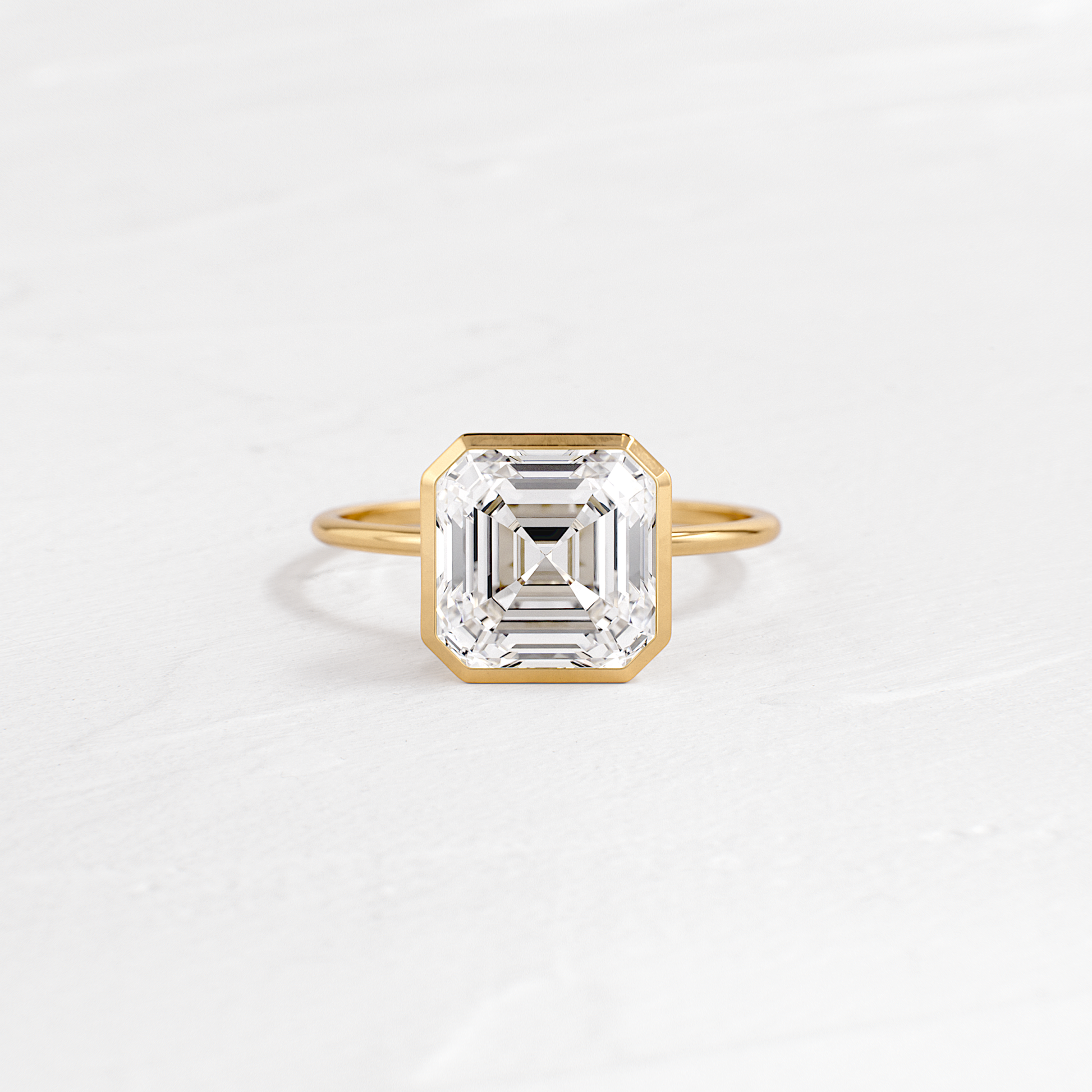 Solitaire Bezel with Hidden Stones-Asscher Lab Grown Diamond Engagement Ring - Front view