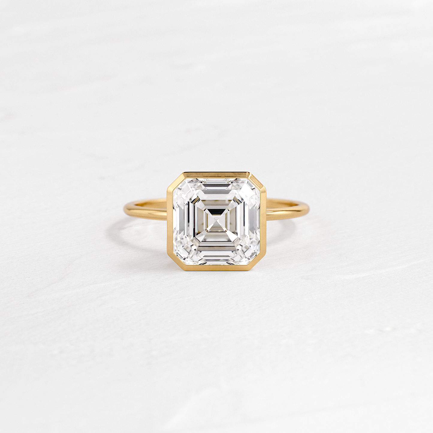 Solitaire Bezel with Hidden Stones-Asscher Lab Grown Diamond Engagement Ring - Front view