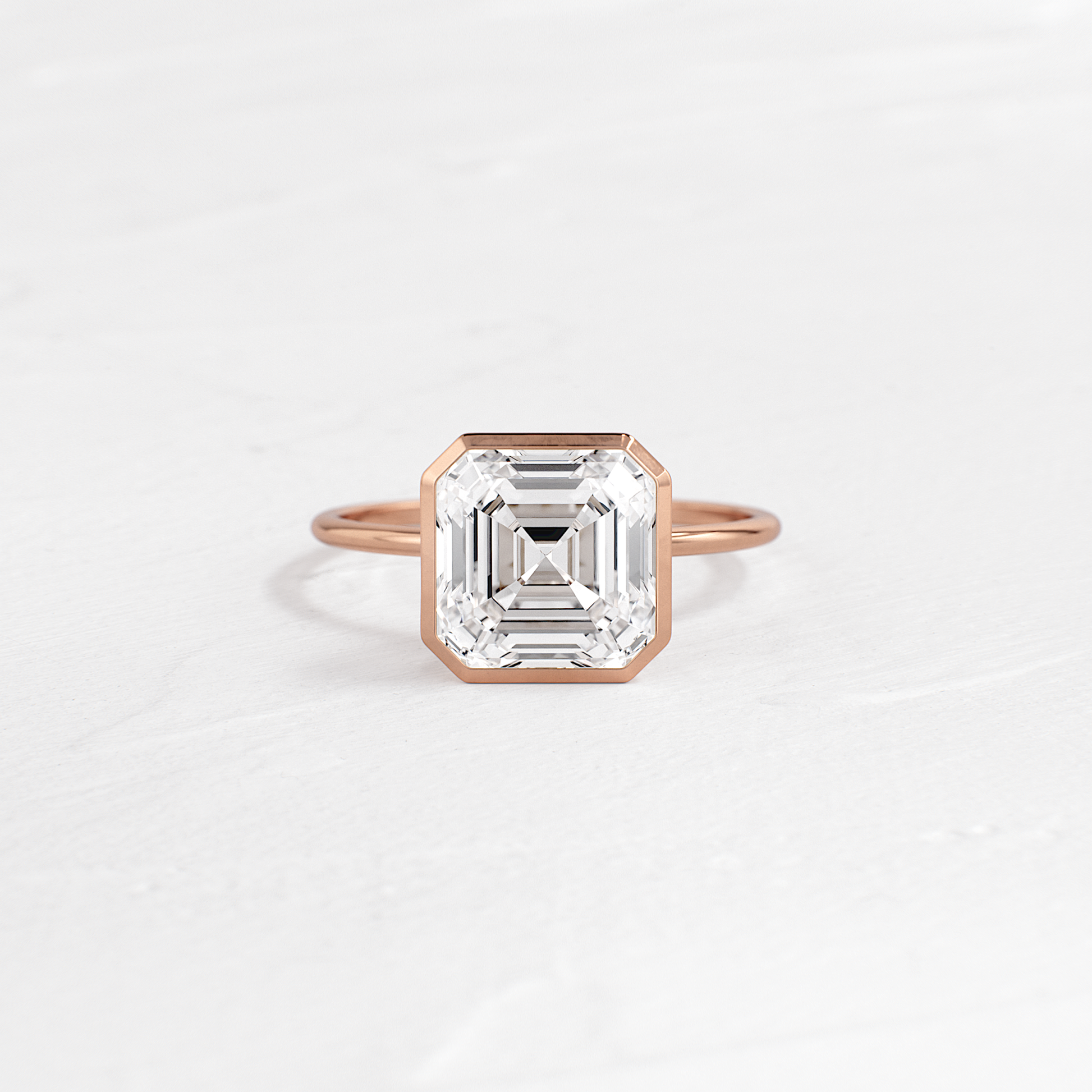 Solitaire Bezel with Hidden Stones-Asscher Lab Grown Diamond Engagement Ring - Side view