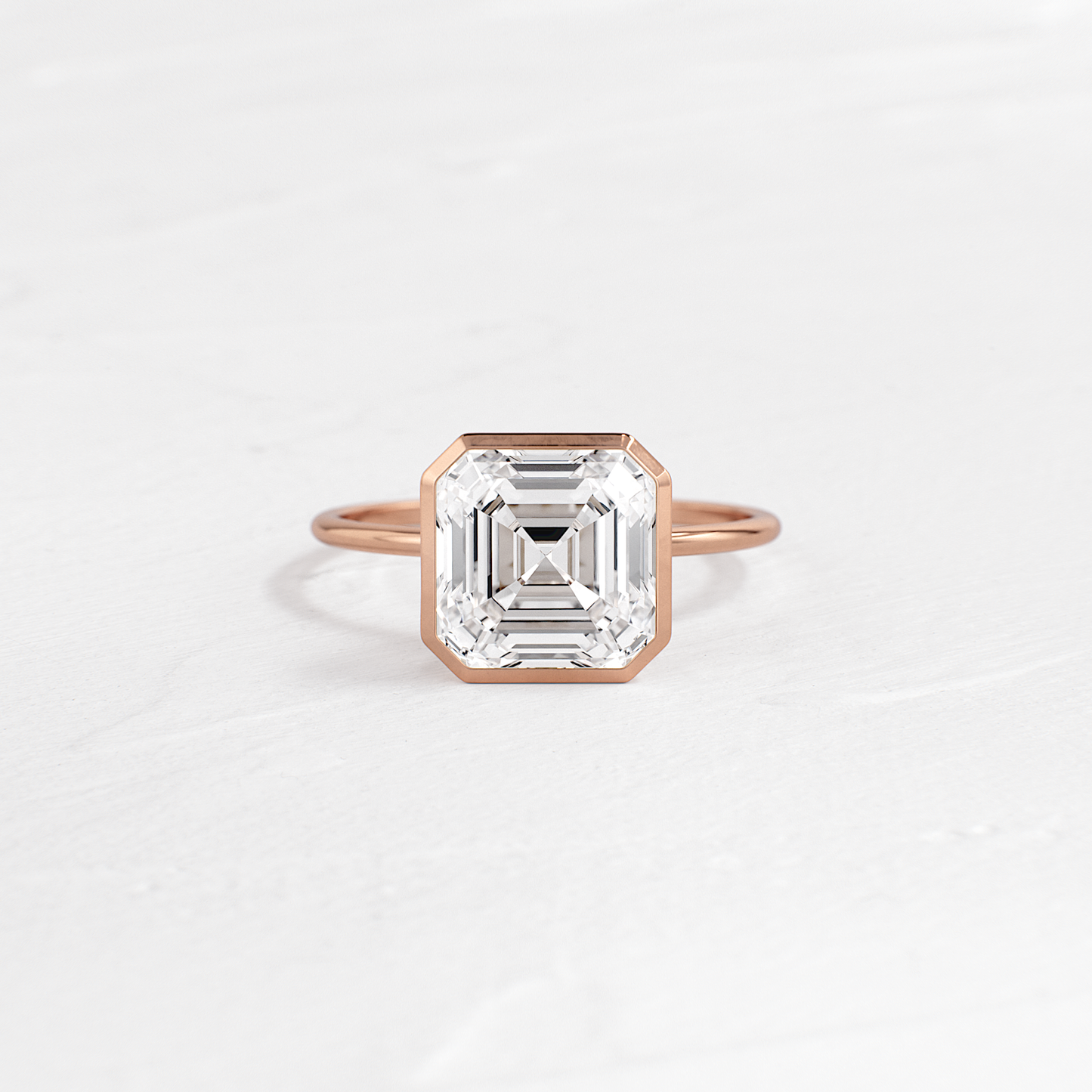 Solitaire Bezel with Hidden Stones-Asscher Lab Grown Diamond Engagement Ring - Side view