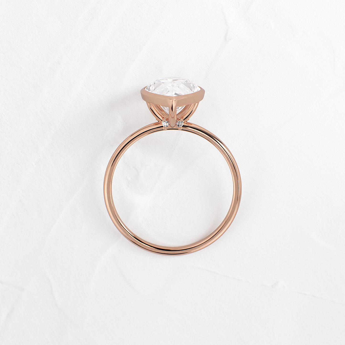 Solitaire Bezel with Hidden Stones-Pear Lab Grown Diamond Engagement Ring - On model