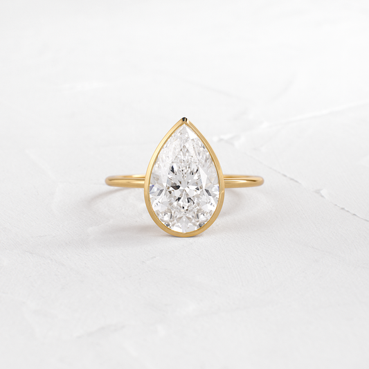 Solitaire Bezel with Hidden Stones-Pear Lab Grown Diamond Engagement Ring - Front view