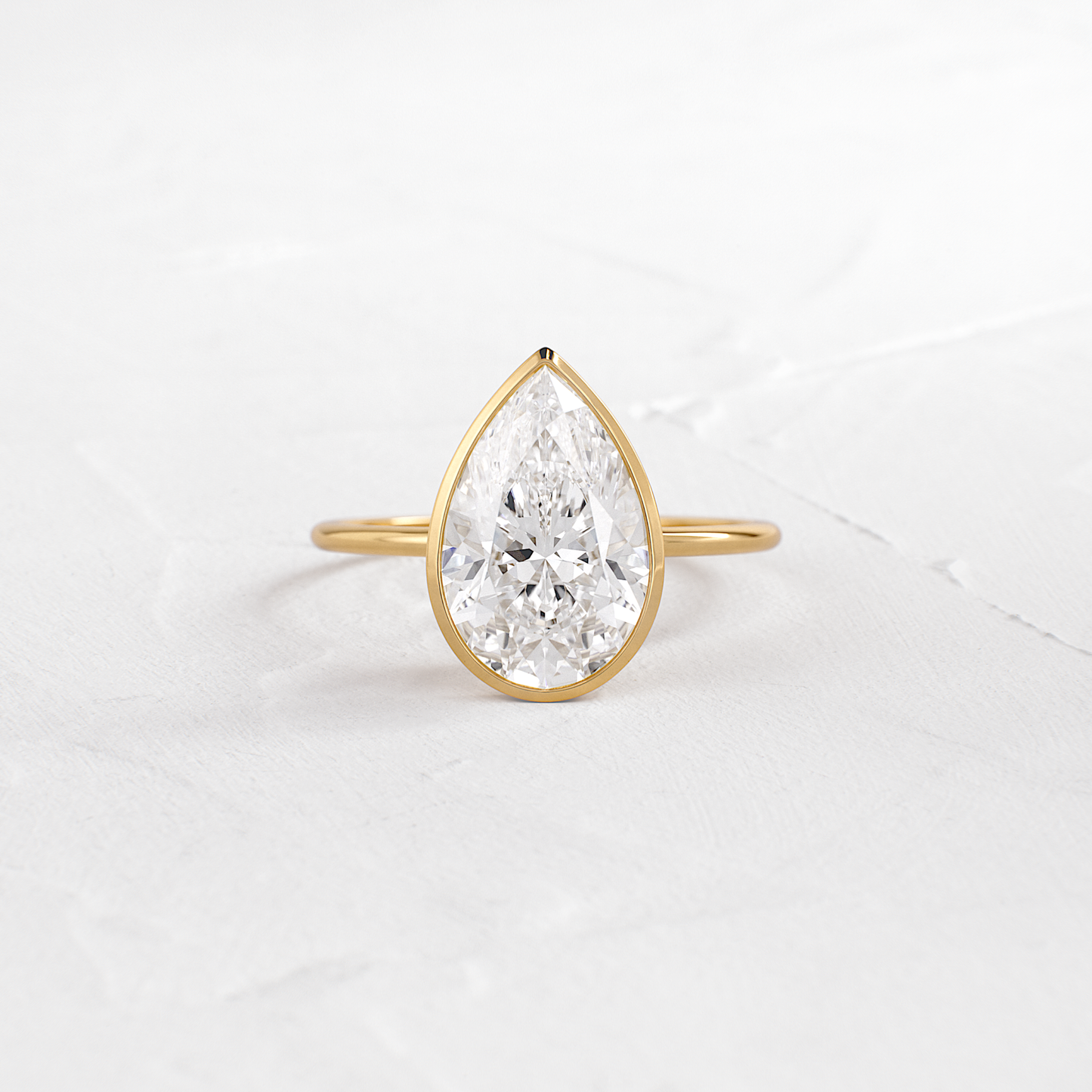 Solitaire Bezel with Hidden Stones-Pear Lab Grown Diamond Engagement Ring - Front view