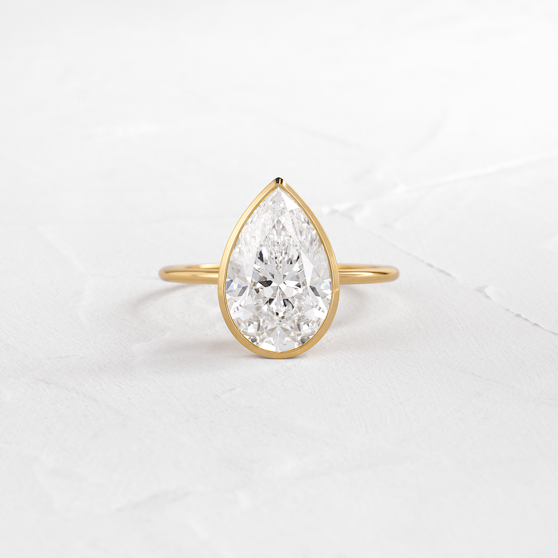 Solitaire Bezel with Hidden Stones-Pear Lab Grown Diamond Engagement Ring - Front view