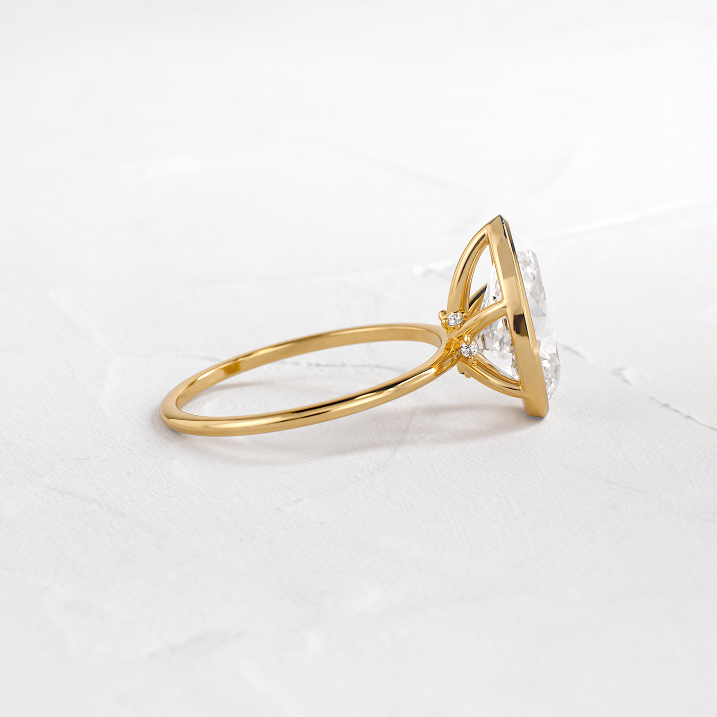 Solitaire Bezel with Hidden Stones-Pear Lab Grown Diamond Engagement Ring - Side view