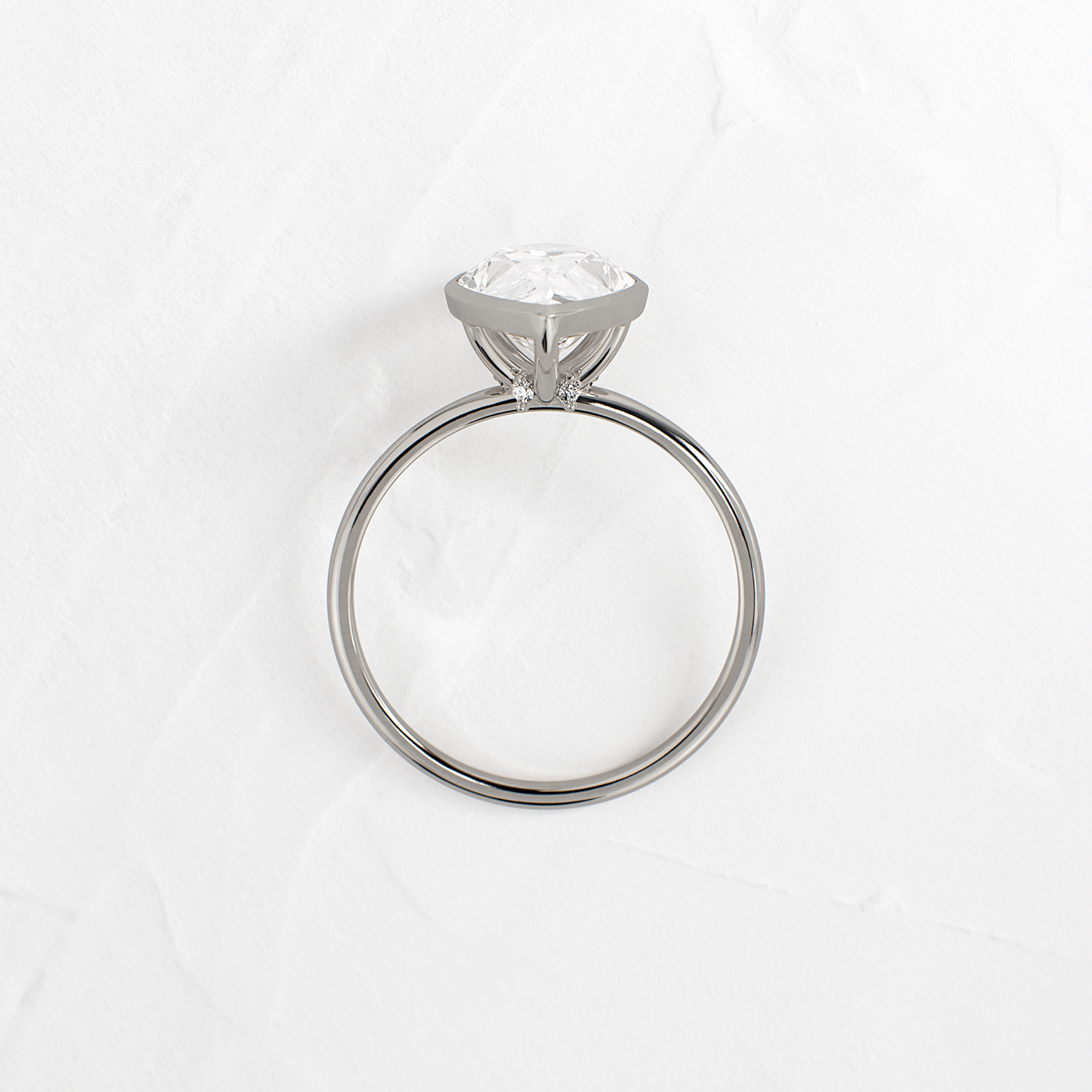 Solitaire Bezel with Hidden Stones-Pear Lab Grown Diamond Engagement Ring - Front view