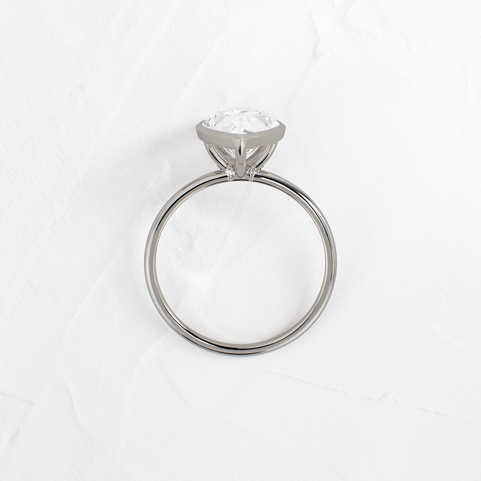 Solitaire Bezel with Hidden Stones-Pear Lab Grown Diamond Engagement Ring - Front view