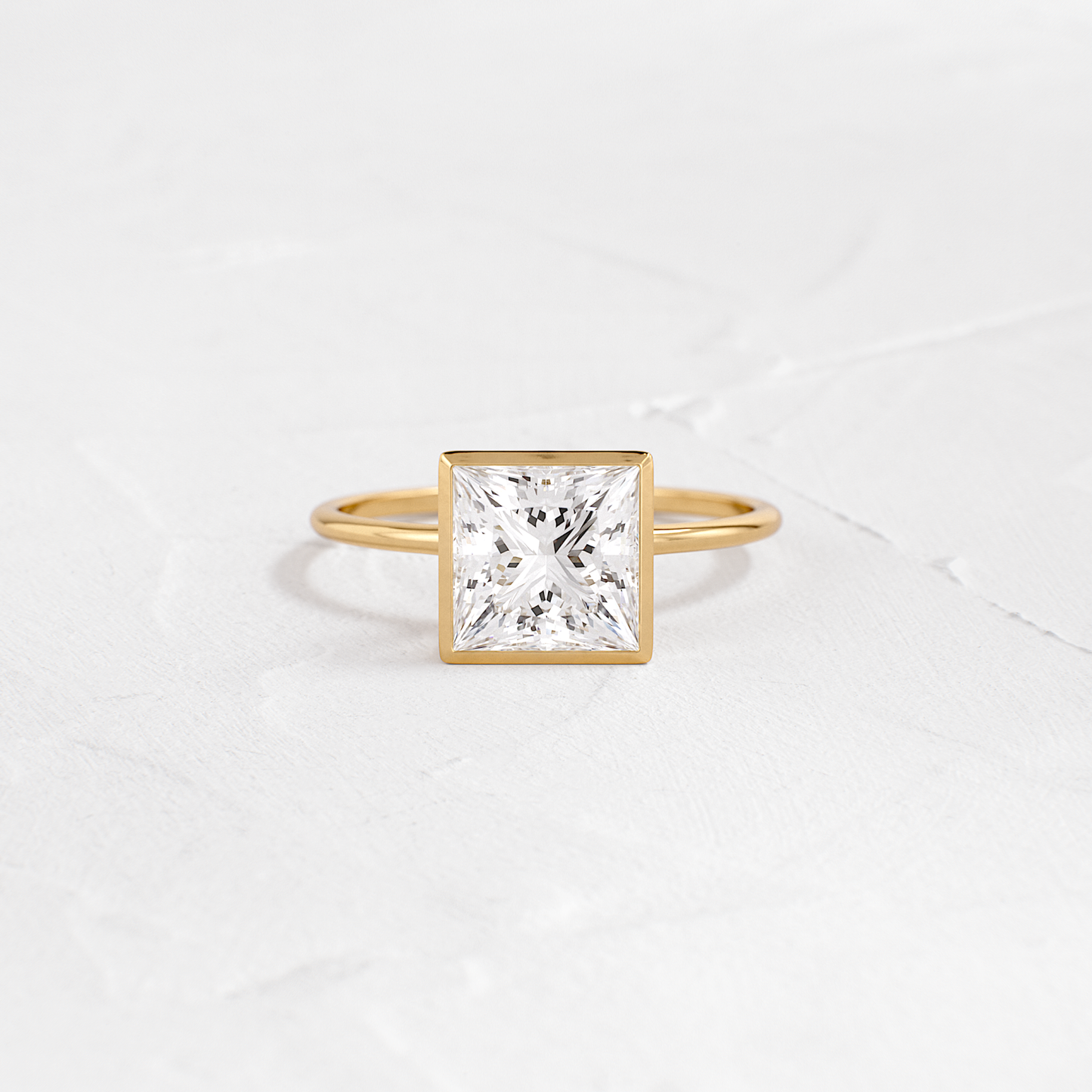 Solitaire Bezel with Hidden Stones-Princess Lab Grown Diamond Engagement Ring - Front view