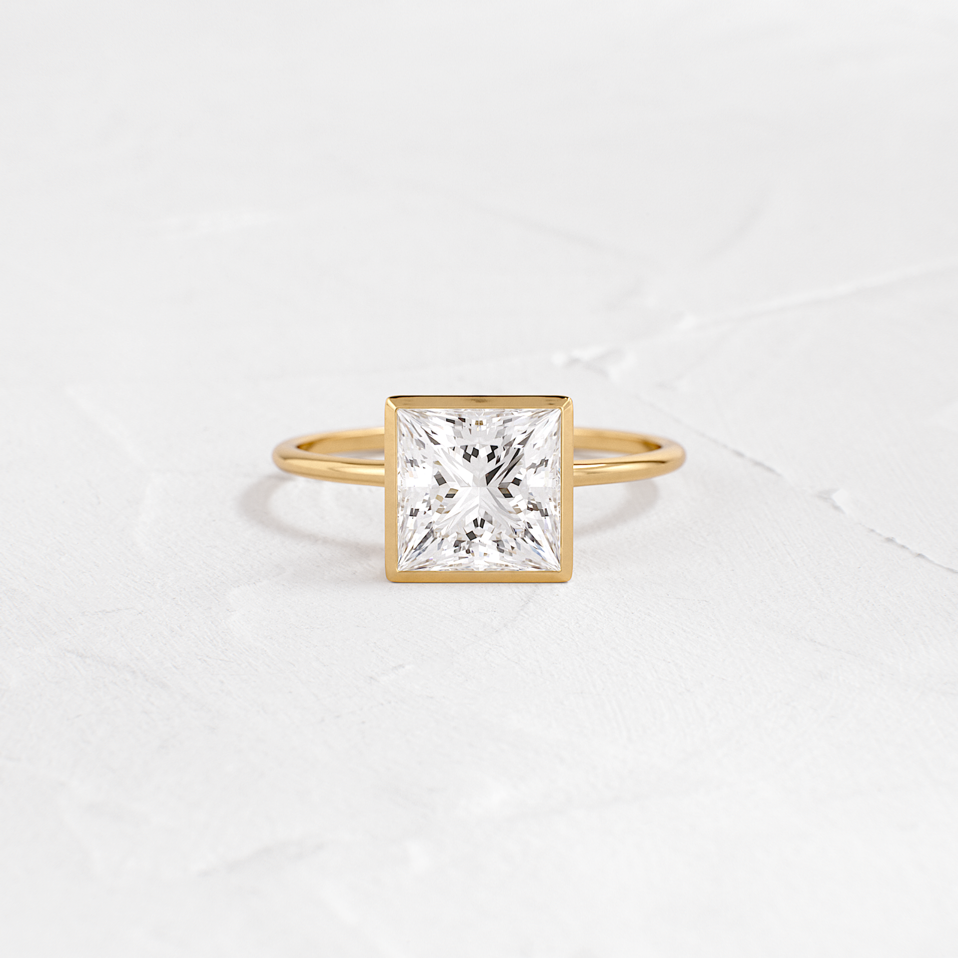 Solitaire Bezel with Hidden Stones-Princess Lab Grown Diamond Engagement Ring - Front view