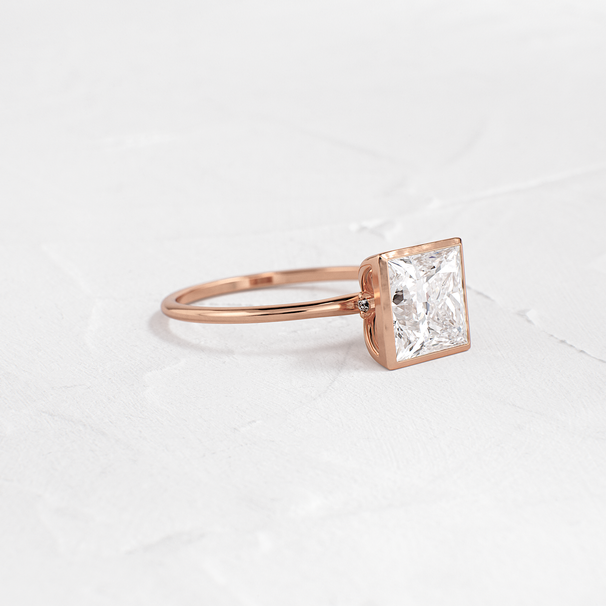 Solitaire Bezel with Hidden Stones-Princess Lab Grown Diamond Engagement Ring - Back view