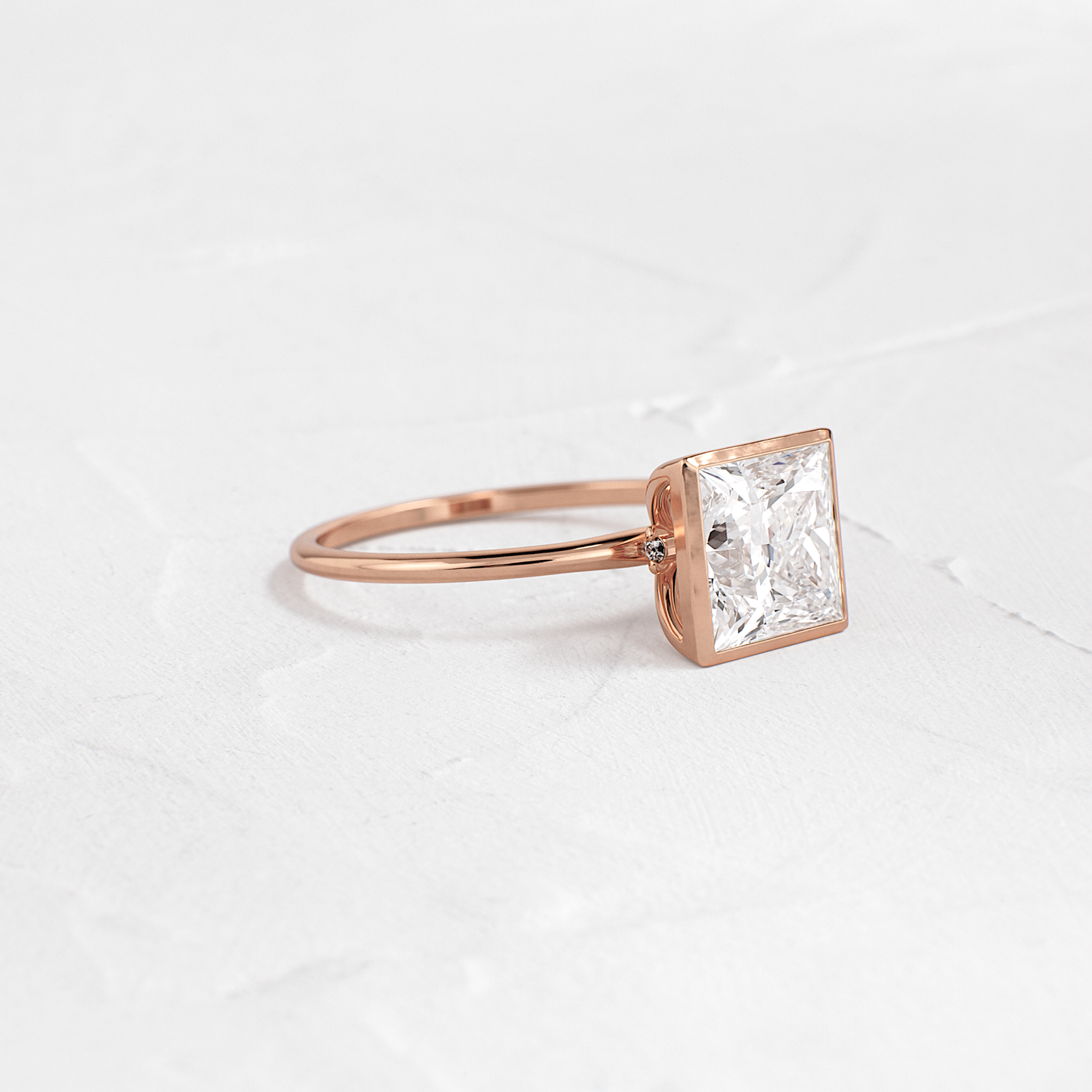 Solitaire Bezel with Hidden Stones-Princess Lab Grown Diamond Engagement Ring - Back view