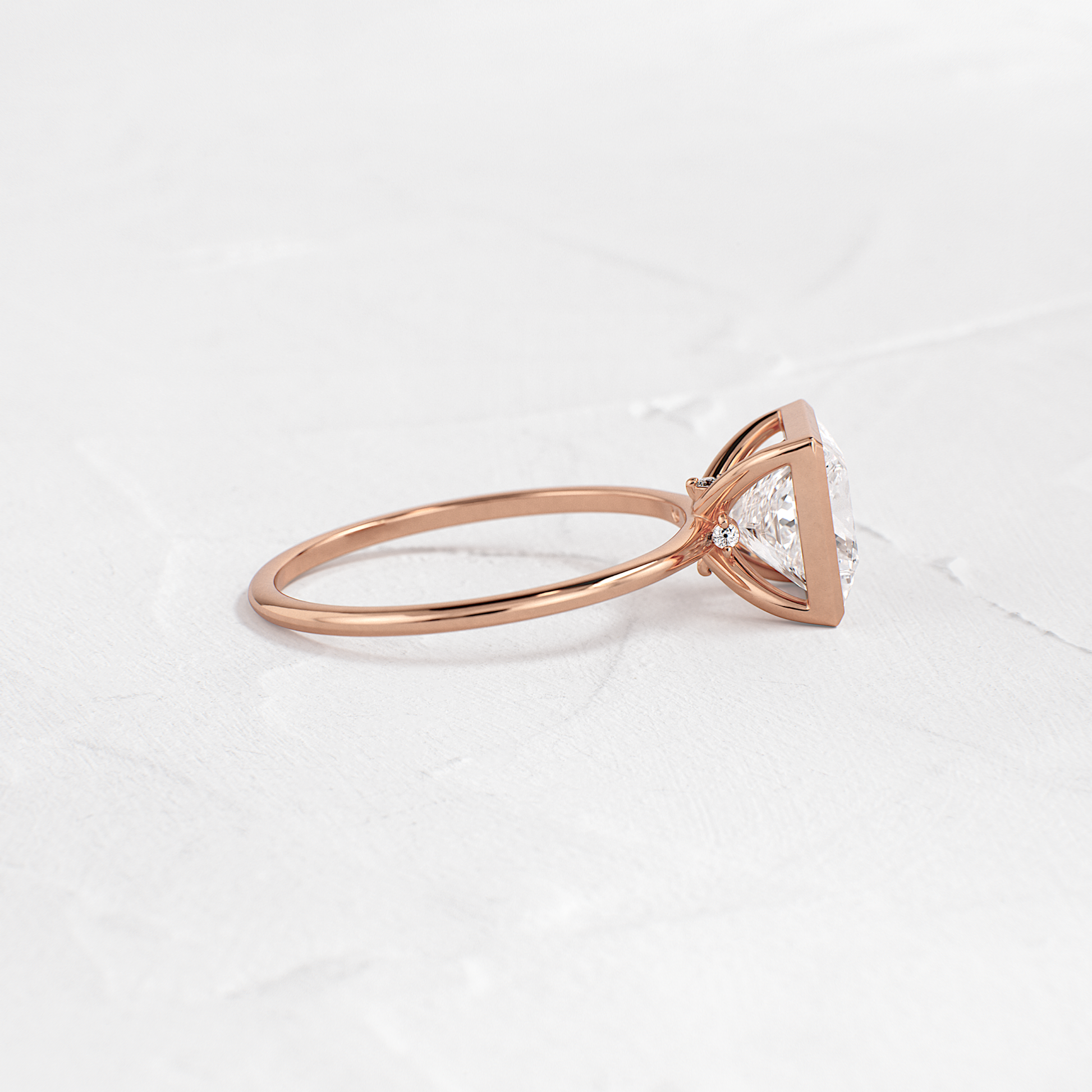 Solitaire Bezel with Hidden Stones-Princess Lab Grown Diamond Engagement Ring - Detail view