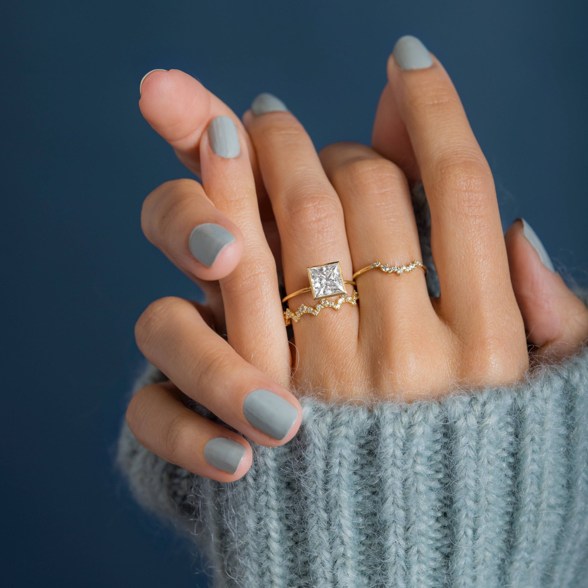 Solitaire Bezel with Hidden Stones-Princess Lab Grown Diamond Engagement Ring - Lifestyle