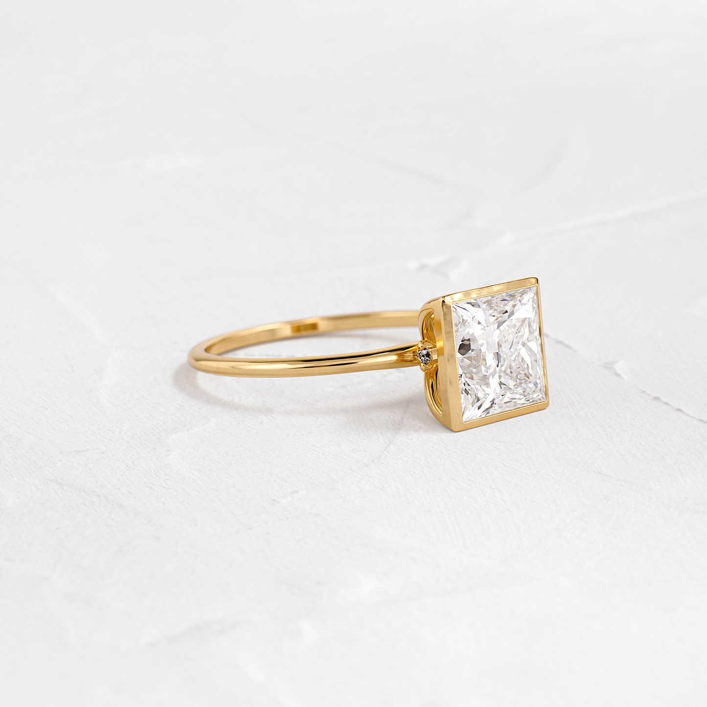 Solitaire Bezel with Hidden Stones-Princess Lab Grown Diamond Engagement Ring - Front view