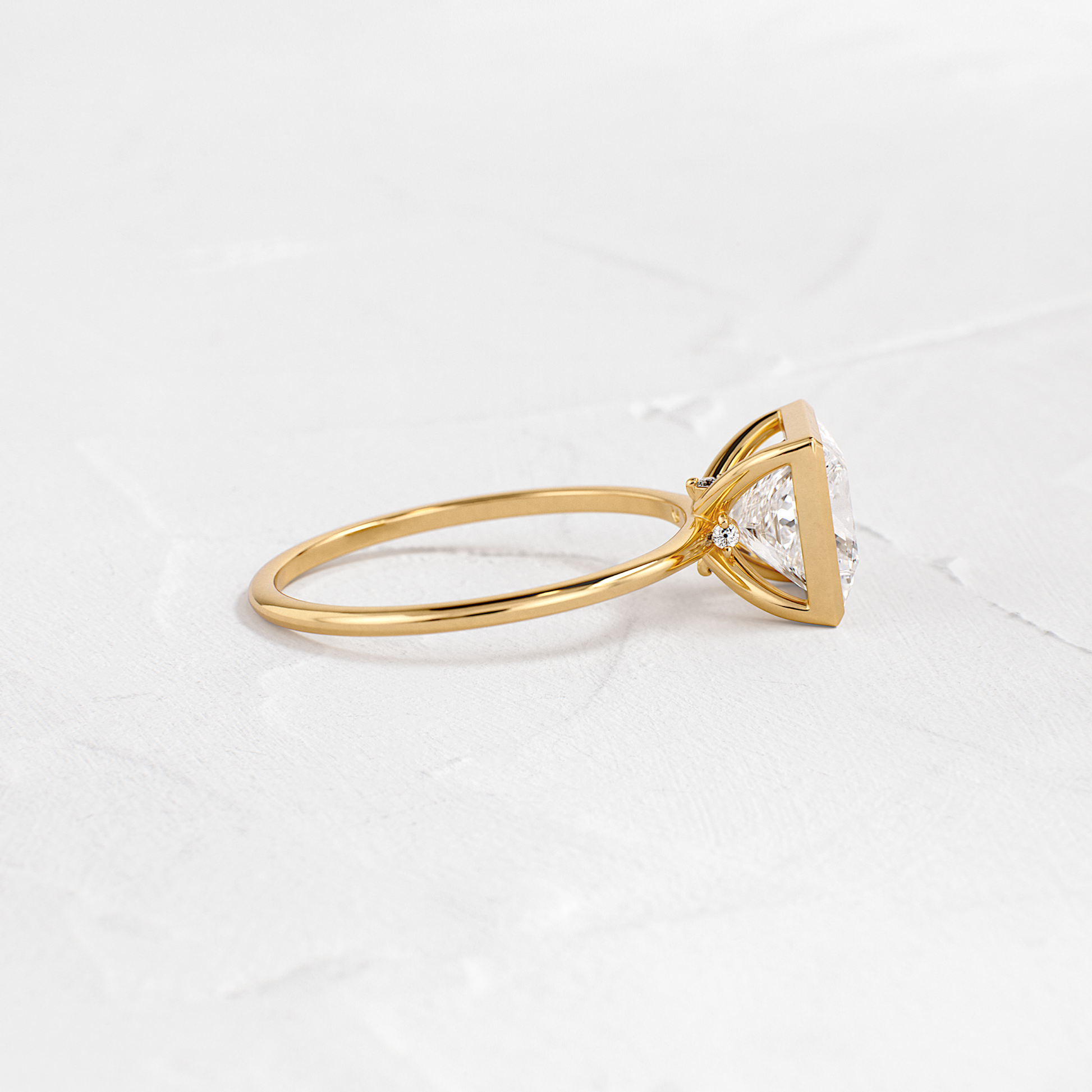 Solitaire Bezel with Hidden Stones-Princess Lab Grown Diamond Engagement Ring - Side view