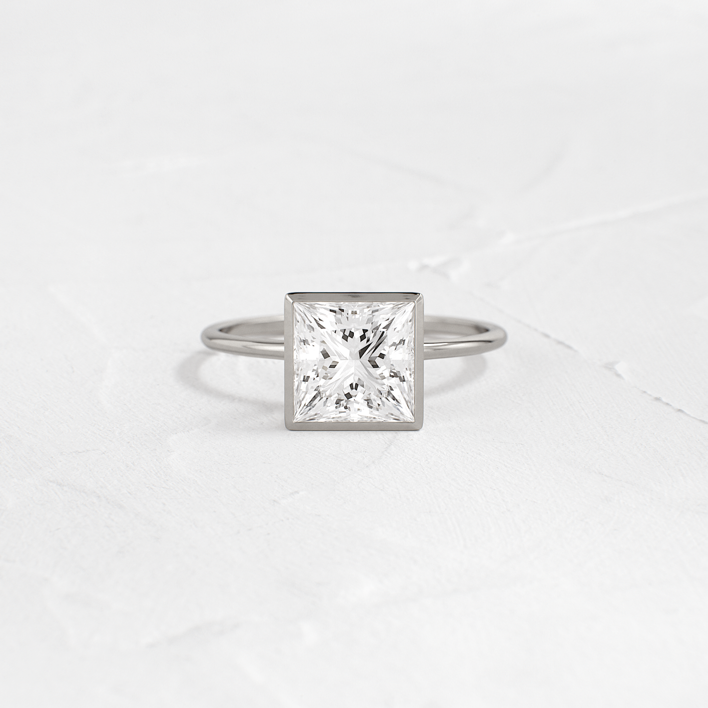 Solitaire Bezel with Hidden Stones-Princess Lab Grown Diamond Engagement Ring - Detail view