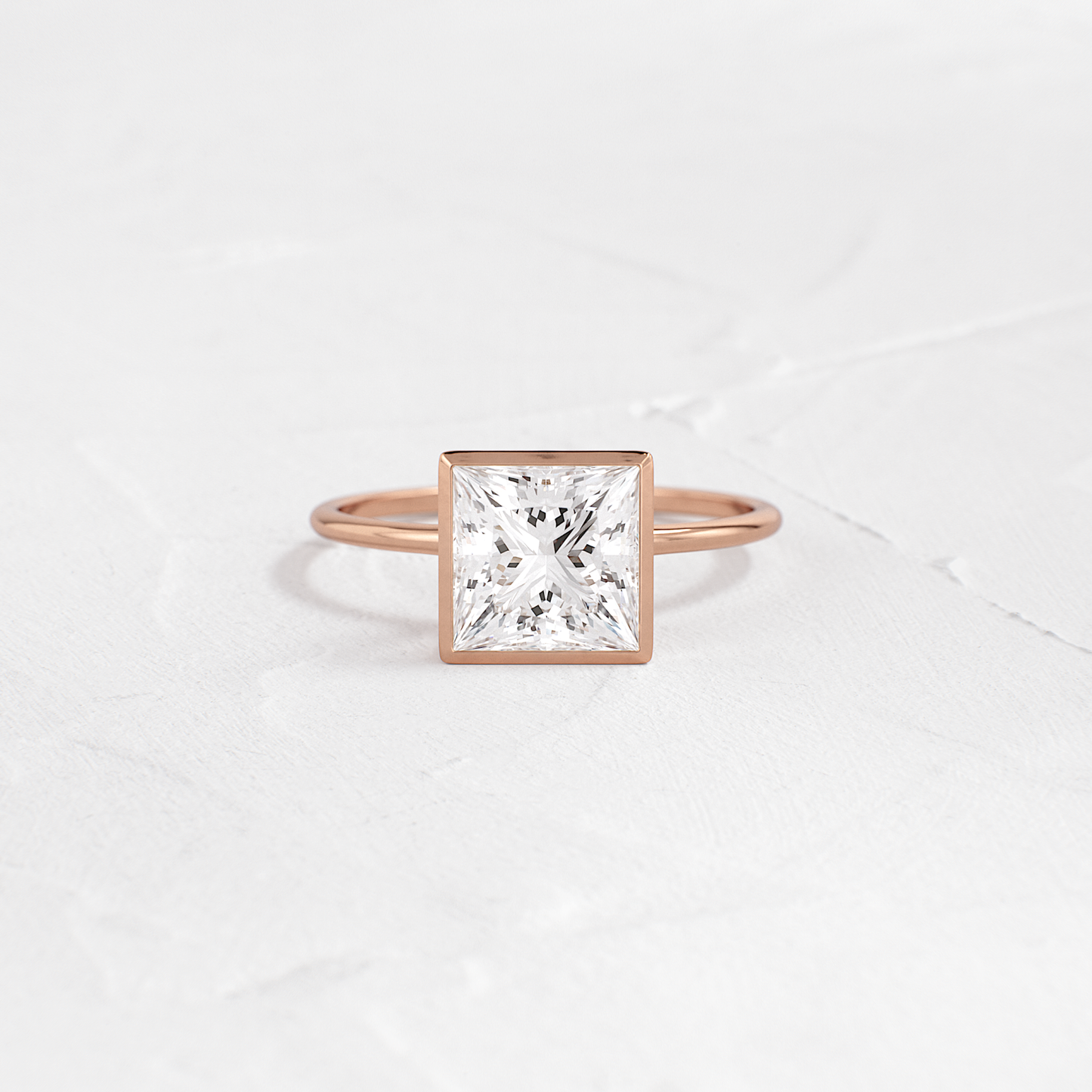 Solitaire Bezel with Hidden Stones-Princess Lab Grown Diamond Engagement Ring - Side view