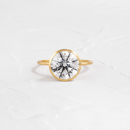 Solitaire Bezel with Hidden Stones-Round Lab Grown Diamond Engagement Ring - Front view