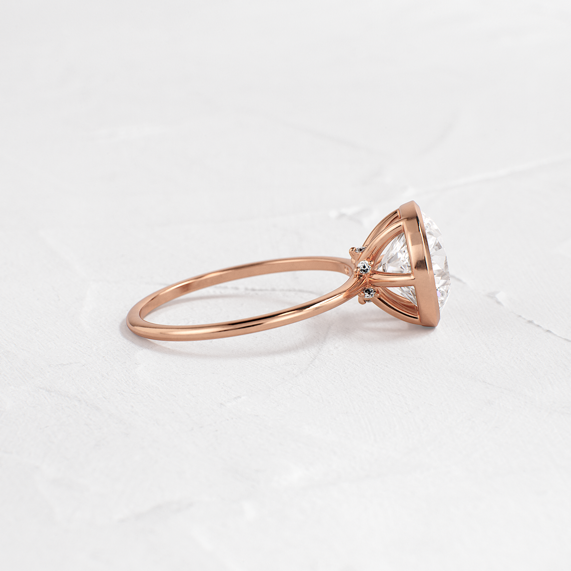 Solitaire Bezel with Hidden Stones-Round Lab Grown Diamond Engagement Ring - Detail view