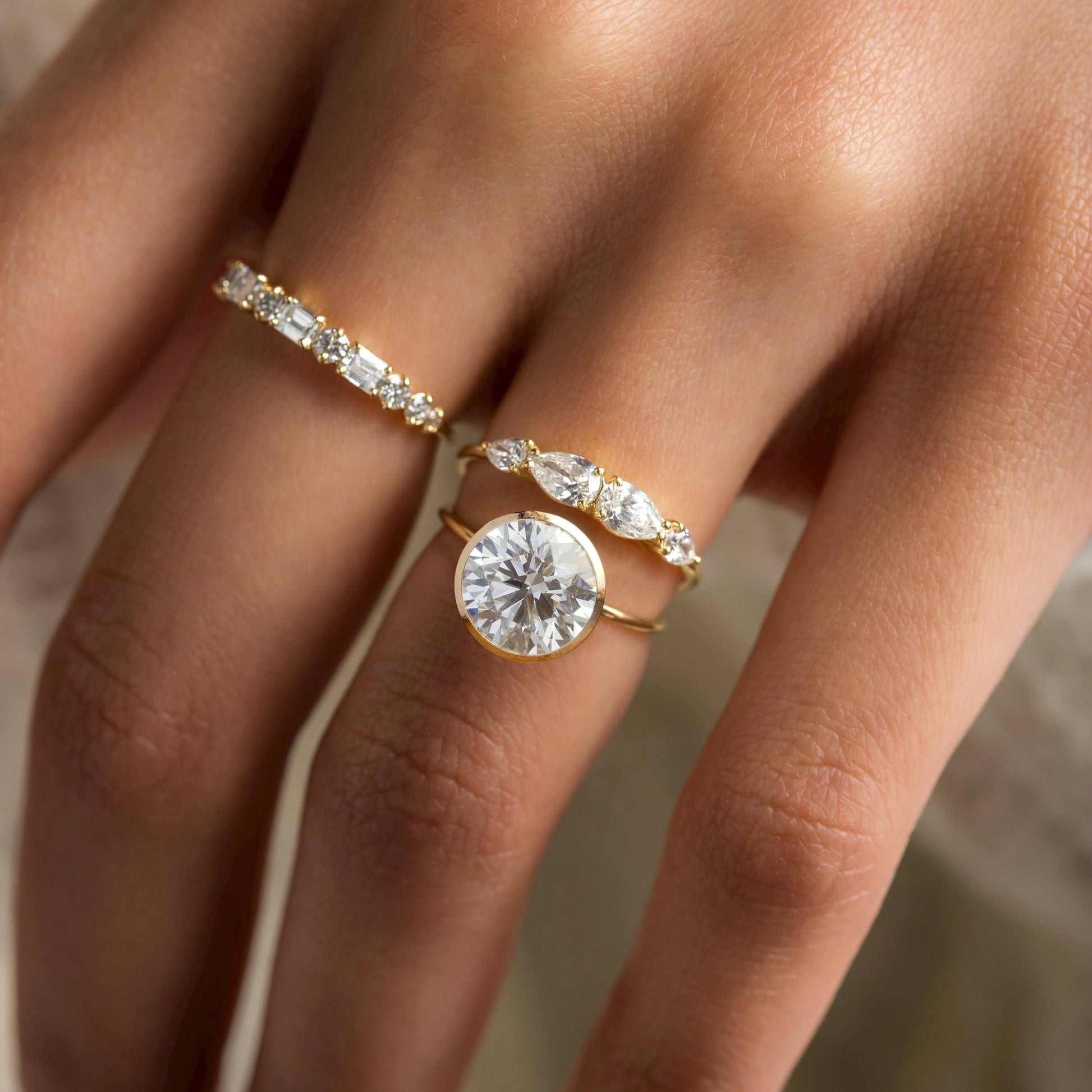 Solitaire Bezel with Hidden Stones-Round Lab Grown Diamond Engagement Ring - Lifestyle