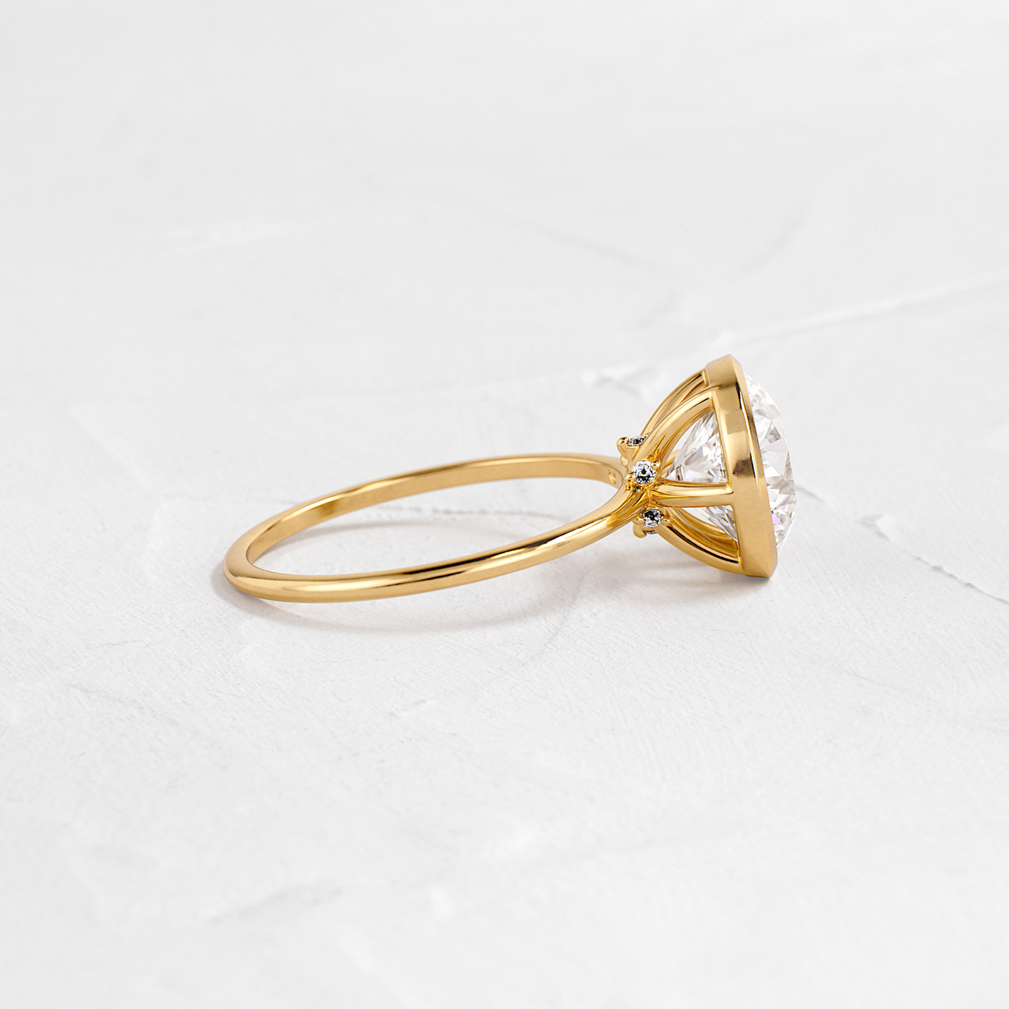Solitaire Bezel with Hidden Stones-Round Lab Grown Diamond Engagement Ring - Side view