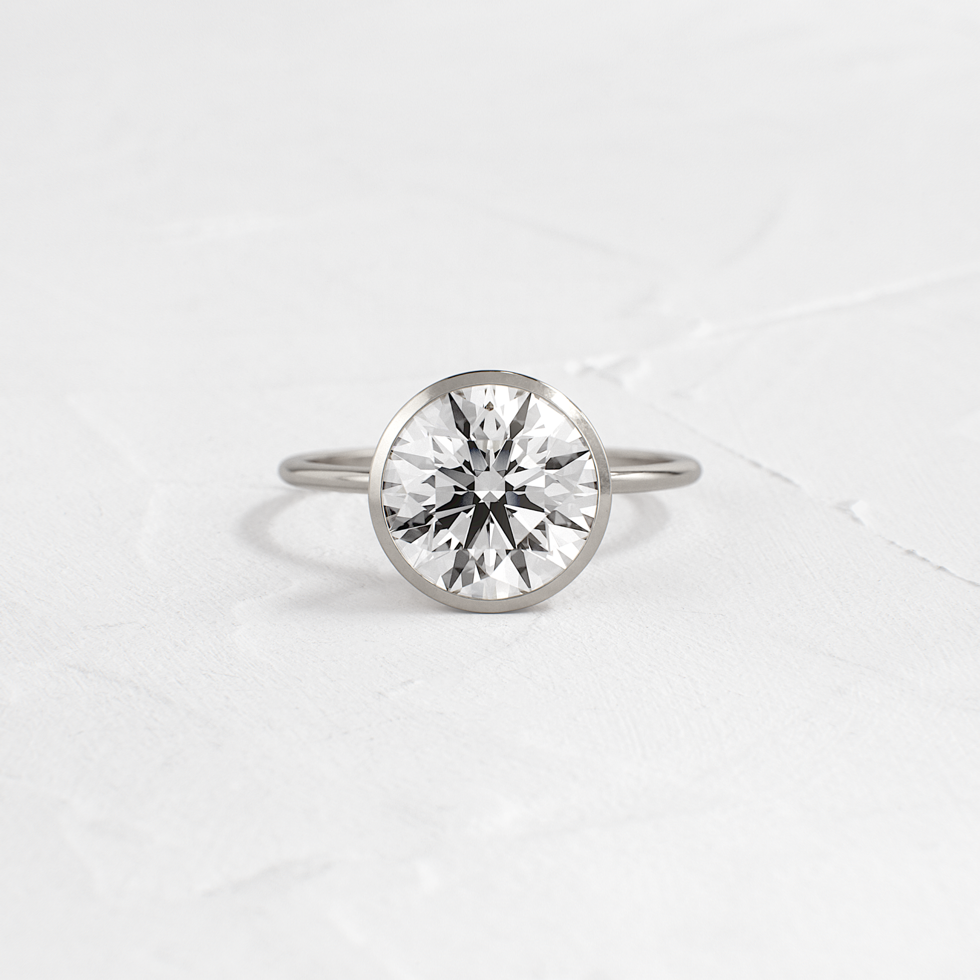 Solitaire Bezel with Hidden Stones-Round Lab Grown Diamond Engagement Ring - Detail view