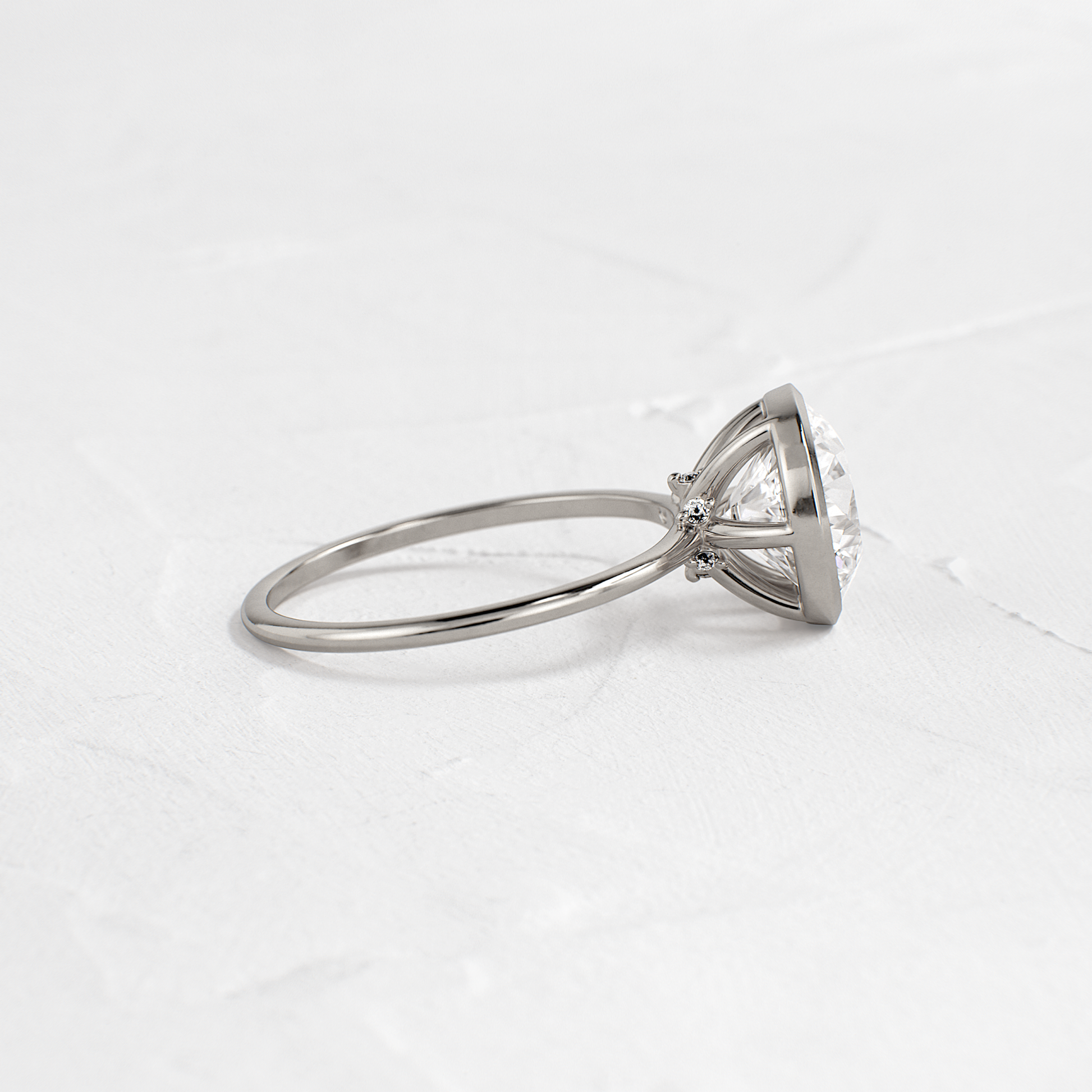 Solitaire Bezel with Hidden Stones-Round Lab Grown Diamond Engagement Ring - Lifestyle