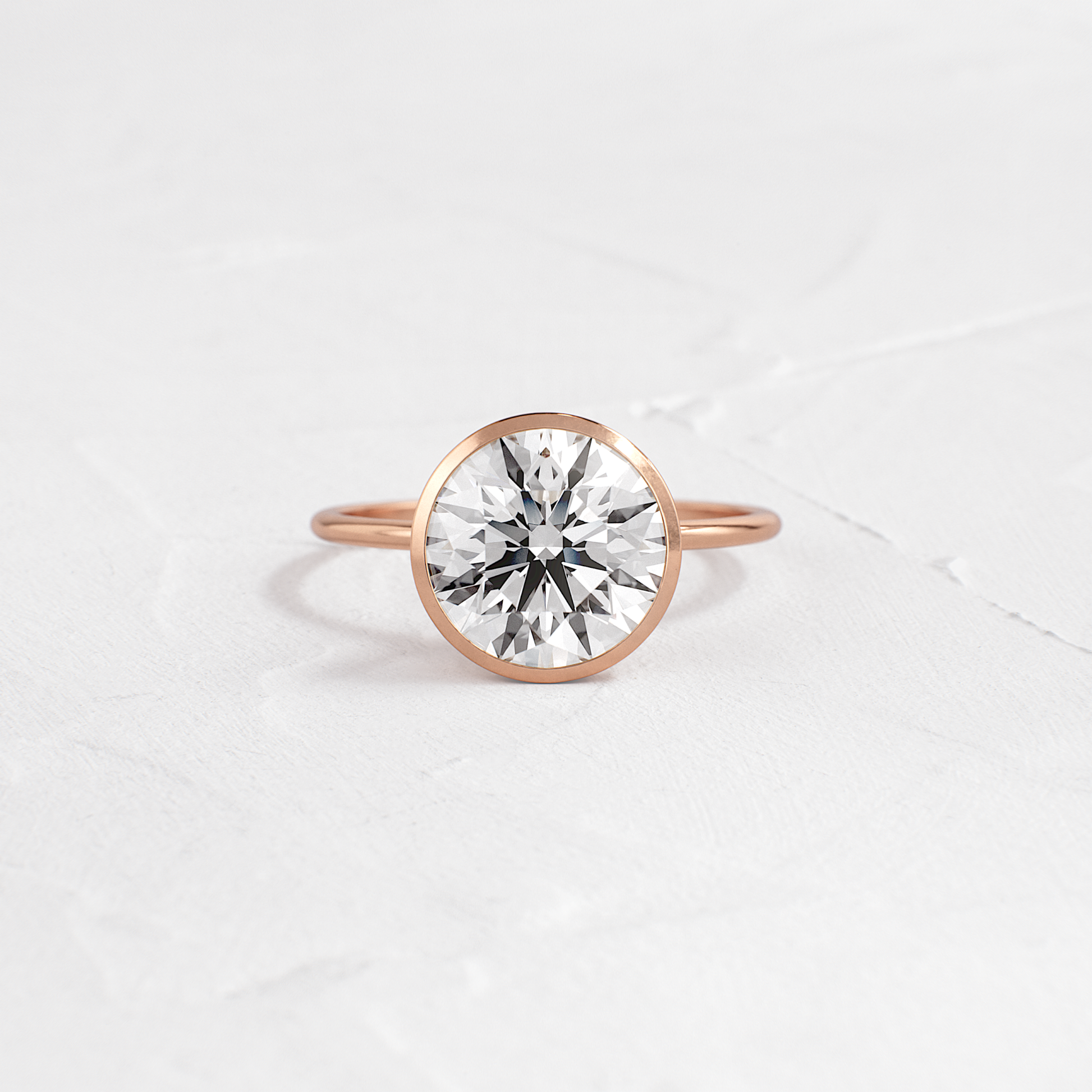 Solitaire Bezel with Hidden Stones-Round Lab Grown Diamond Engagement Ring - Side view