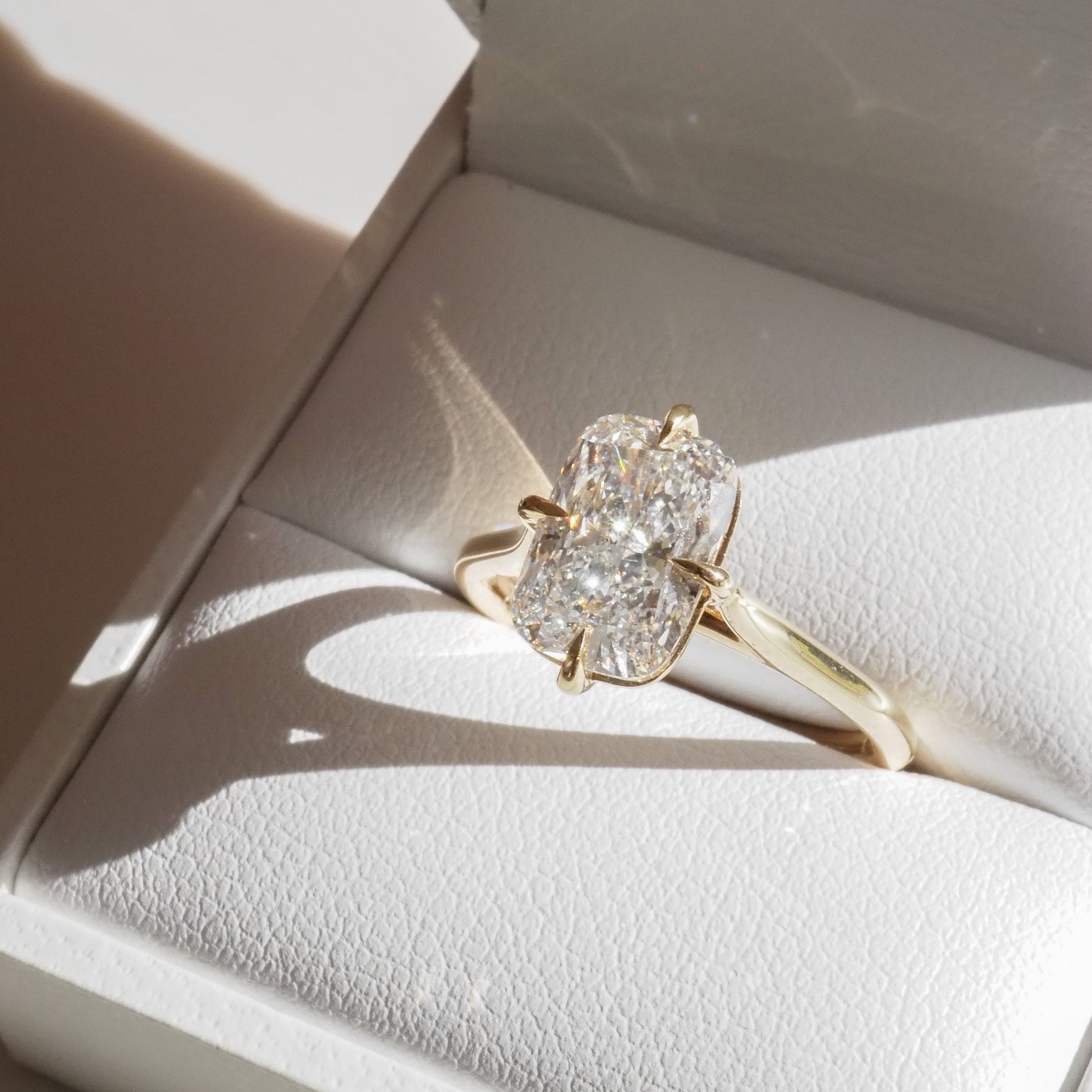 Solitaire Cathedral-Elongated Cushion Compass Prong Lab Grown Diamond Engagement Ring - Front view