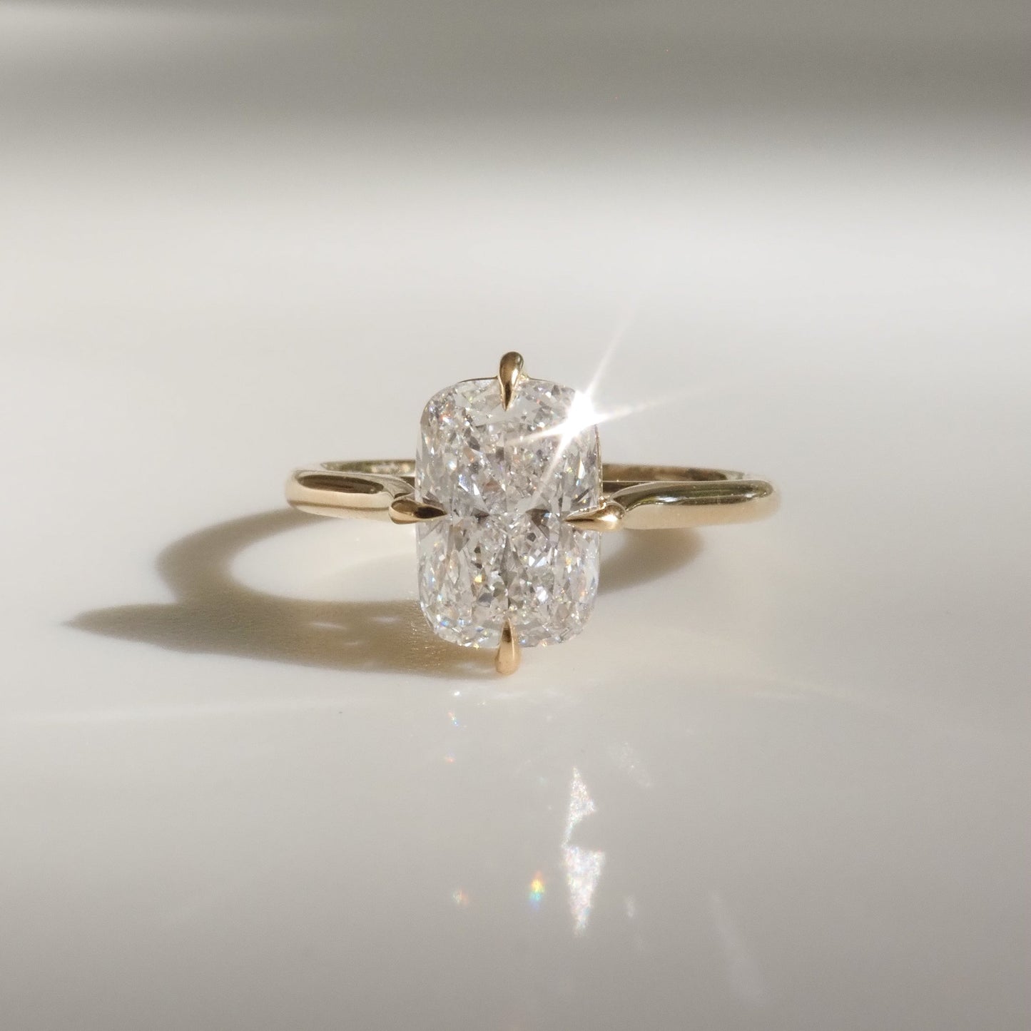 Solitaire Cathedral-Elongated Cushion Compass Prong Lab Grown Diamond Engagement Ring - Front view