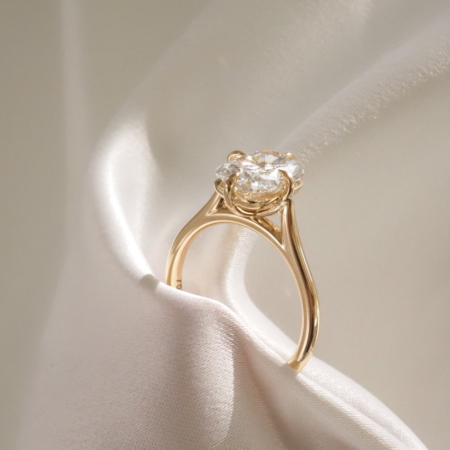 Solitaire Cathedral-Elongated Cushion Compass Prong Lab Grown Diamond Engagement Ring - Side view