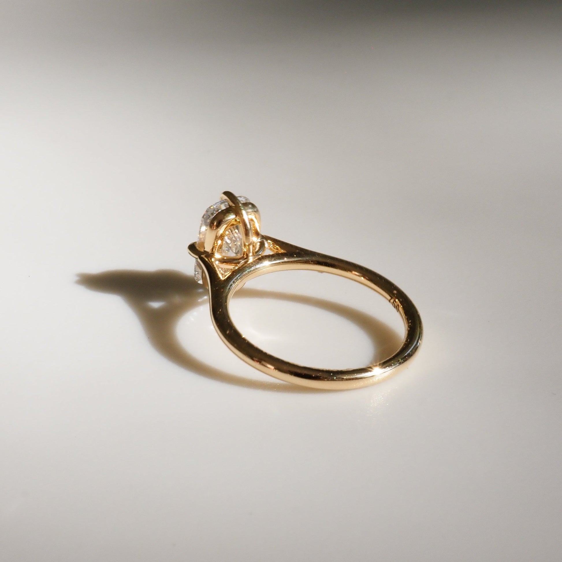 Solitaire Cathedral-Elongated Cushion Compass Prong Lab Grown Diamond Engagement Ring - Back view