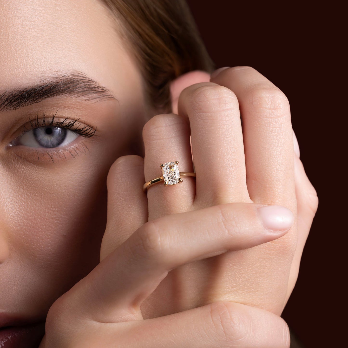 Solitaire & Cathedral-Elongated Cushion Lab Grown Diamond Engagement Ring - Side view
