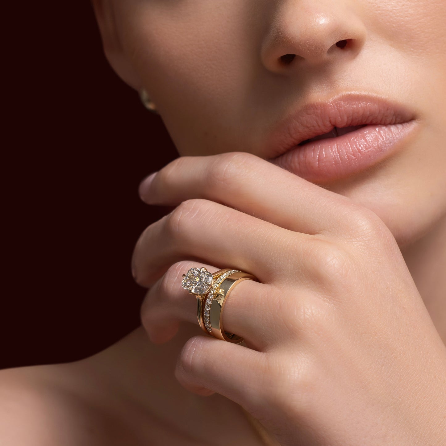 Solitaire & Cathedral-Elongated Cushion Lab Grown Diamond Engagement Ring - On model
