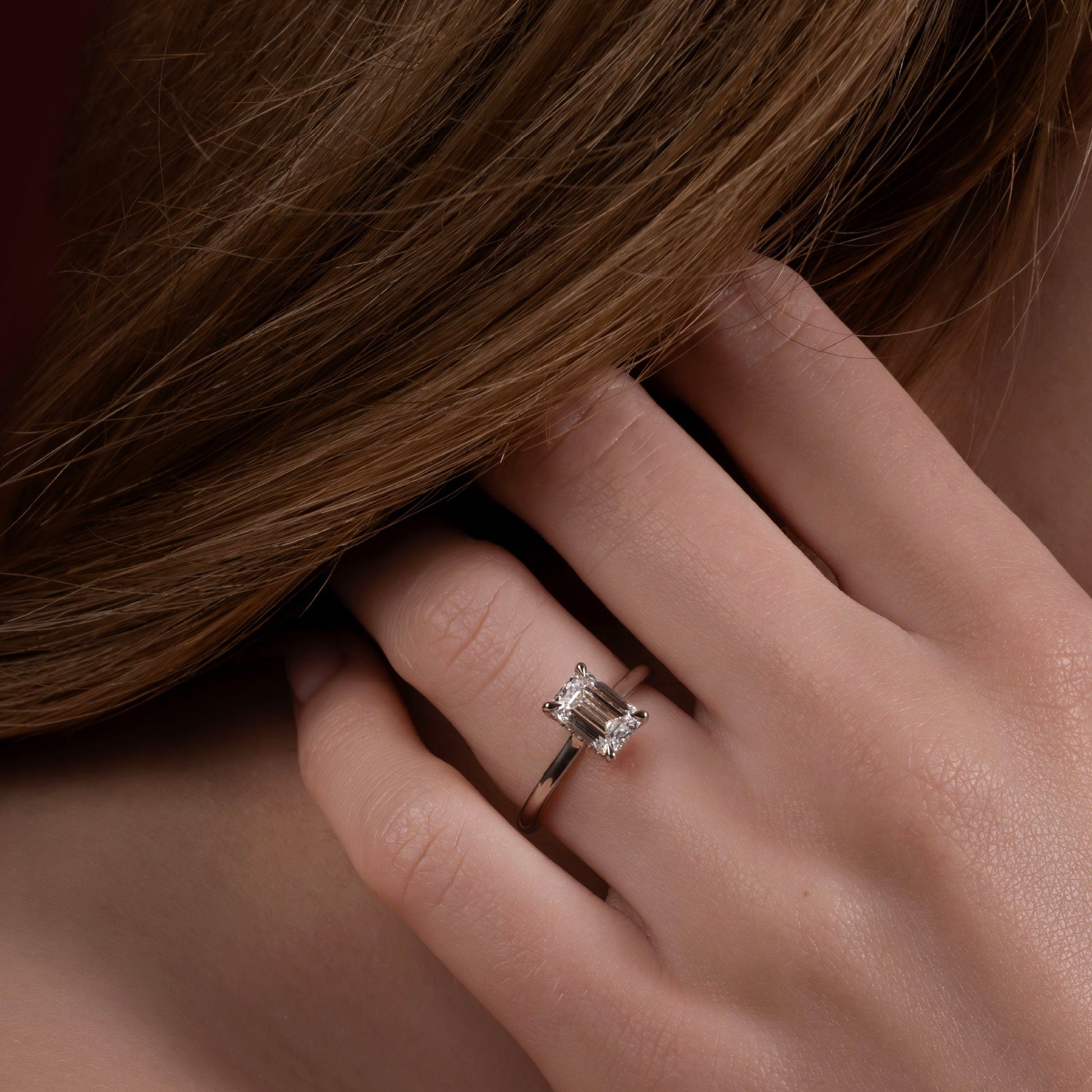 Solitaire & Cathedral-Emerald Lab Grown Diamond Engagement Ring - Side view