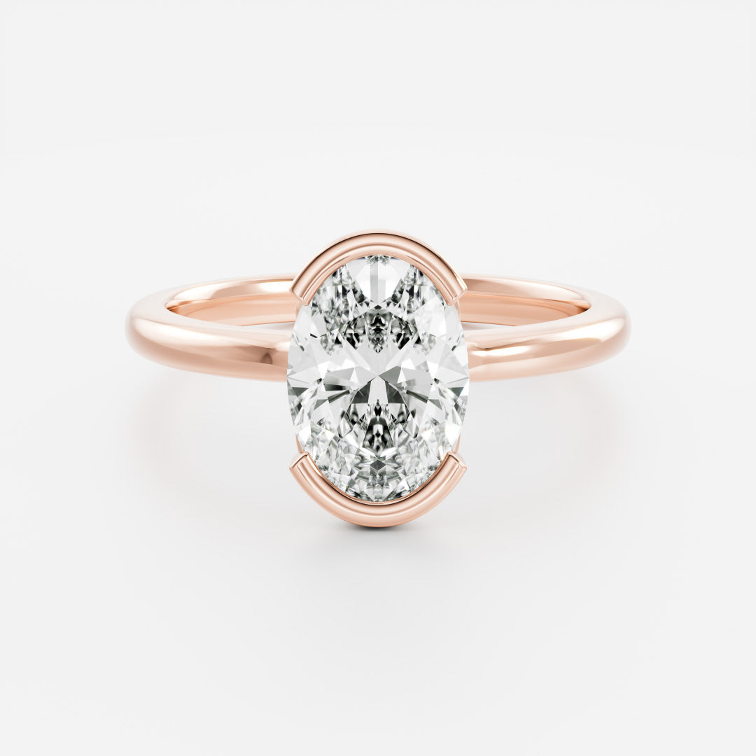 Solitaire Cathedral Half Bezel- 2.1 CT Oval Moissanite Engagement RingSolitaire Cathedral Half Bezel- 2.1 CT Oval Moissanite Engagement Ring - Lifestyle